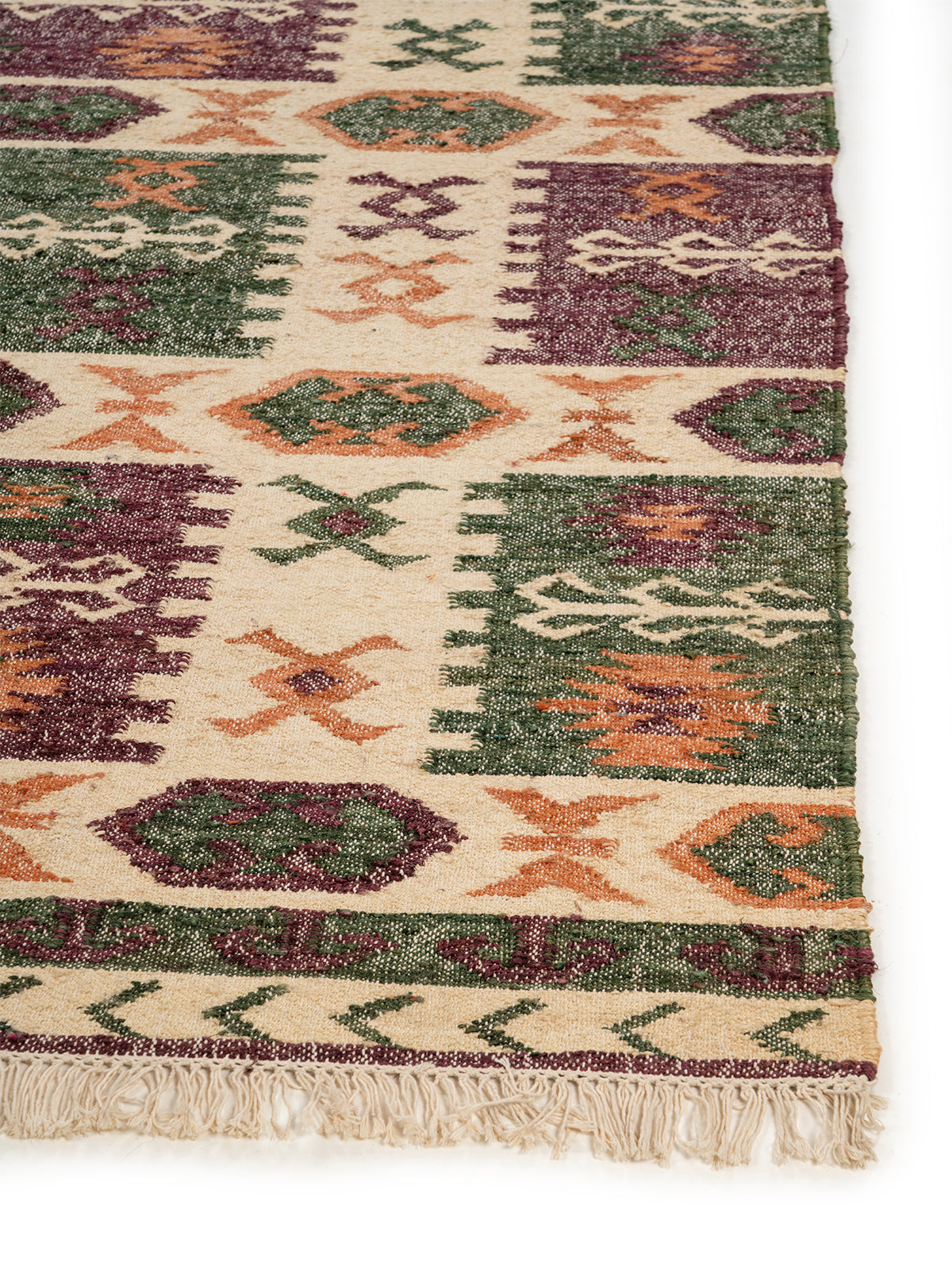 Rustic Diamond Lattice Jute Rug jute rug styled in a living room interior