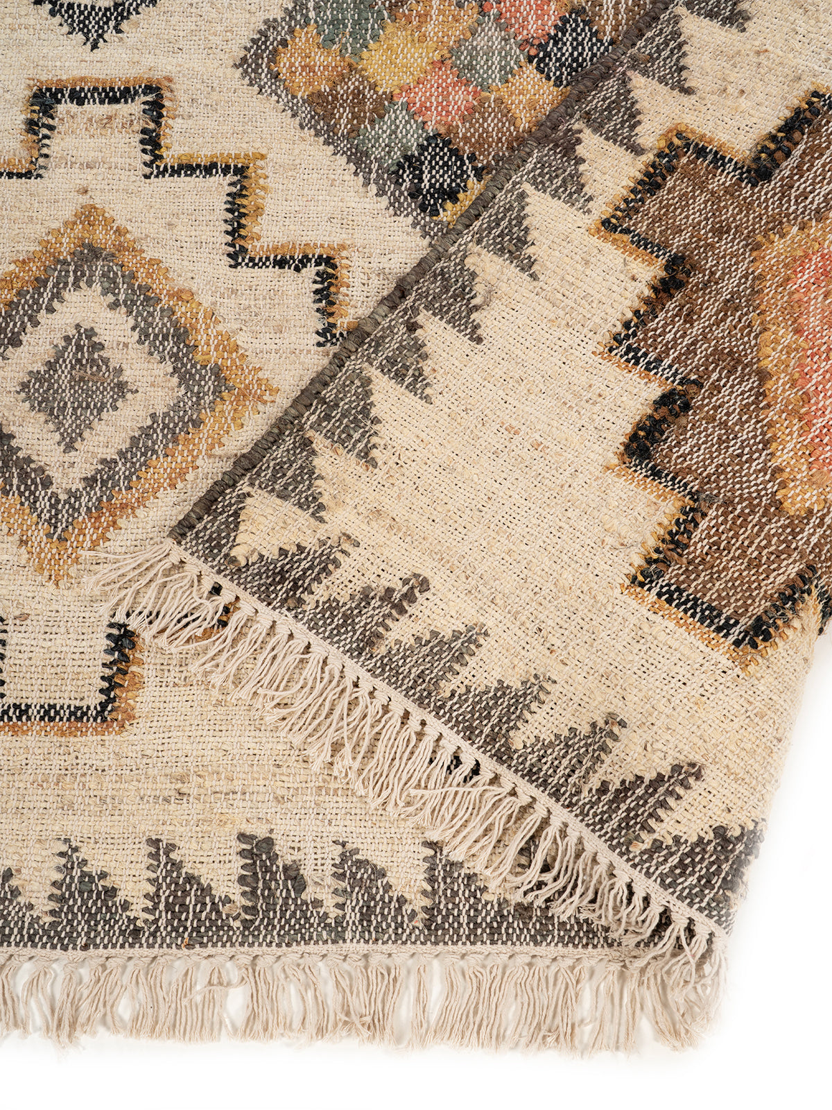 Rustic Earth Tone Jute Rug detail showing the textured jute surface and finishing
