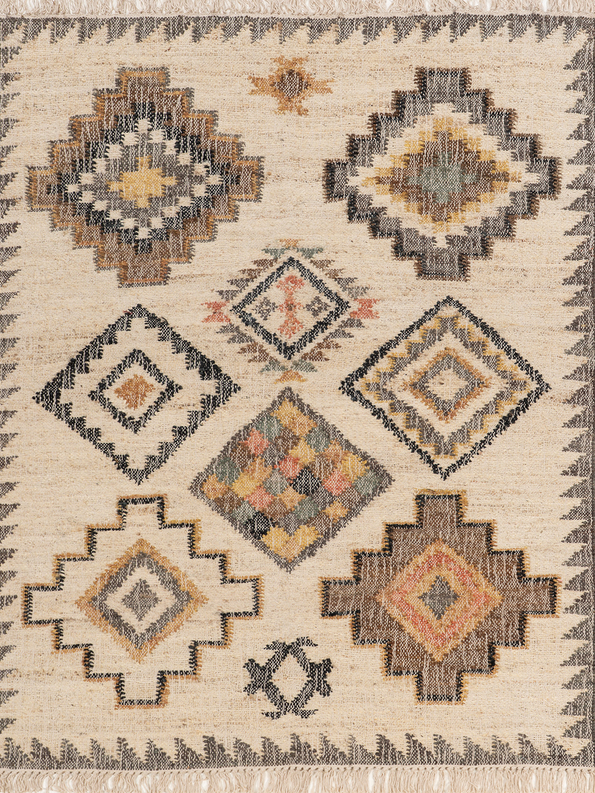 Rustic Earth Tone Jute Rug jute rug in brown tones, overhead view