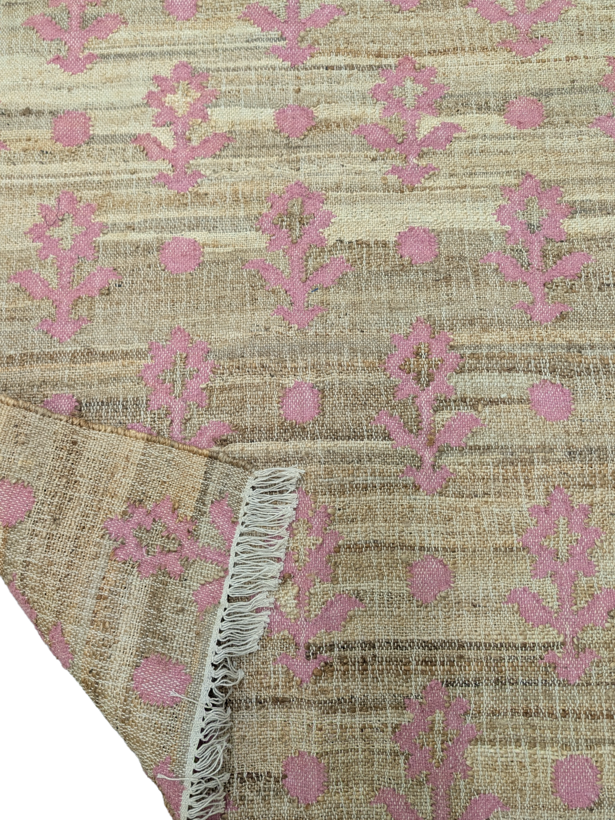 Rustic Petals-Pink detail of the floral motif in cotton cut pile