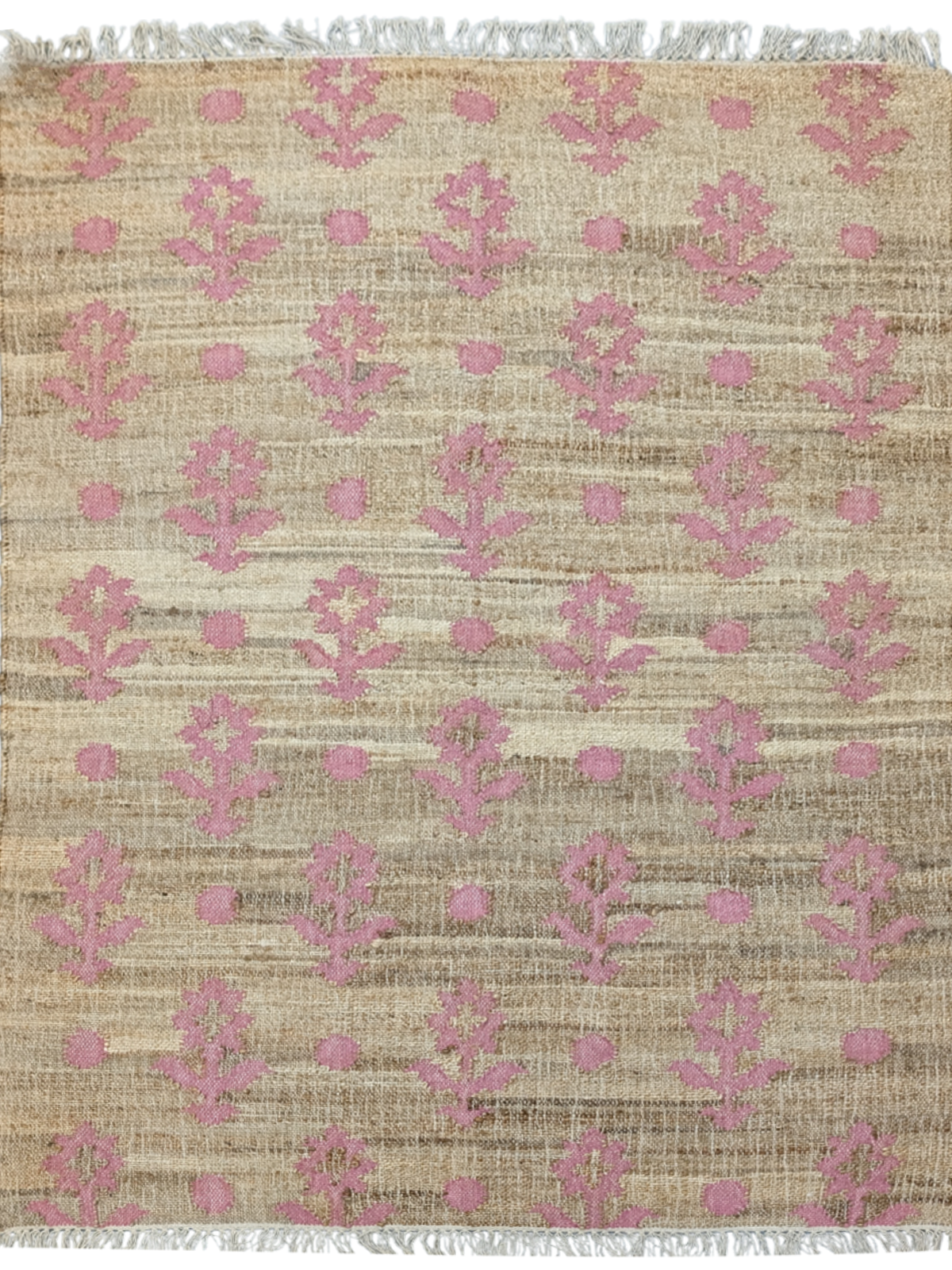 Rustic Petals-Pink cotton rug in pink tones