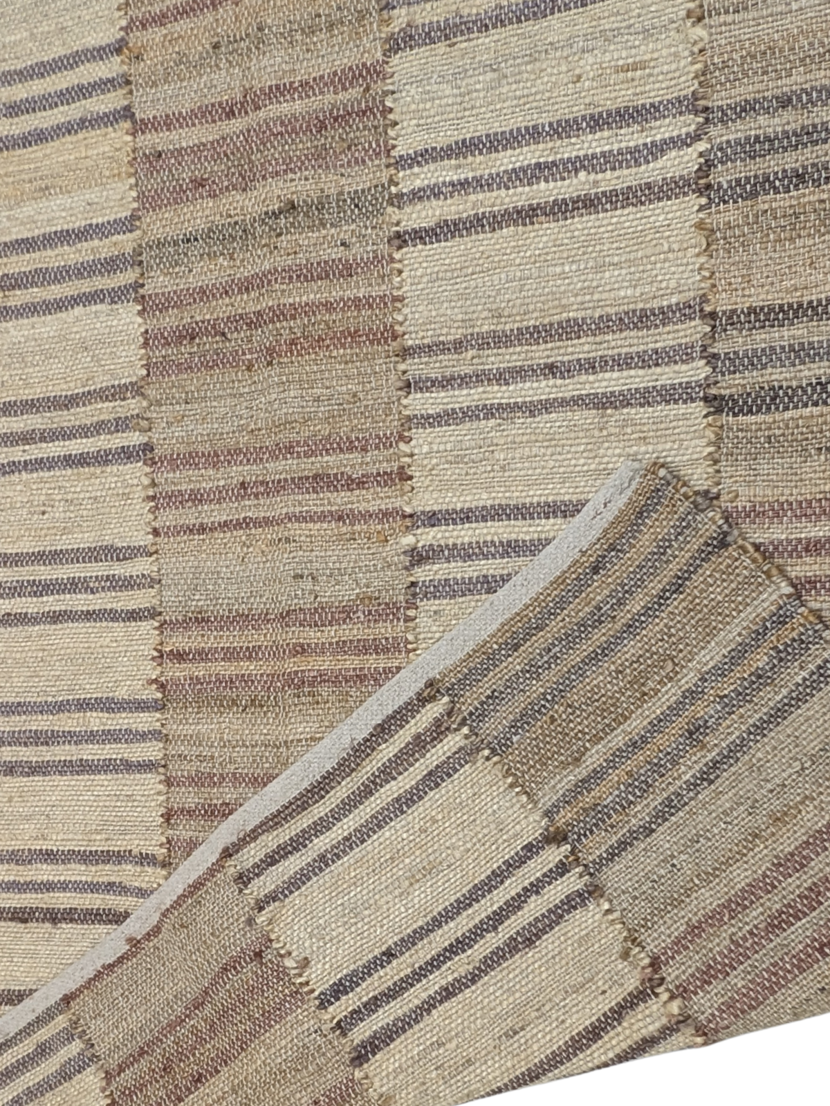Rustic Stride Flatweave Rug detail of the striped cotton surface and edge finishing