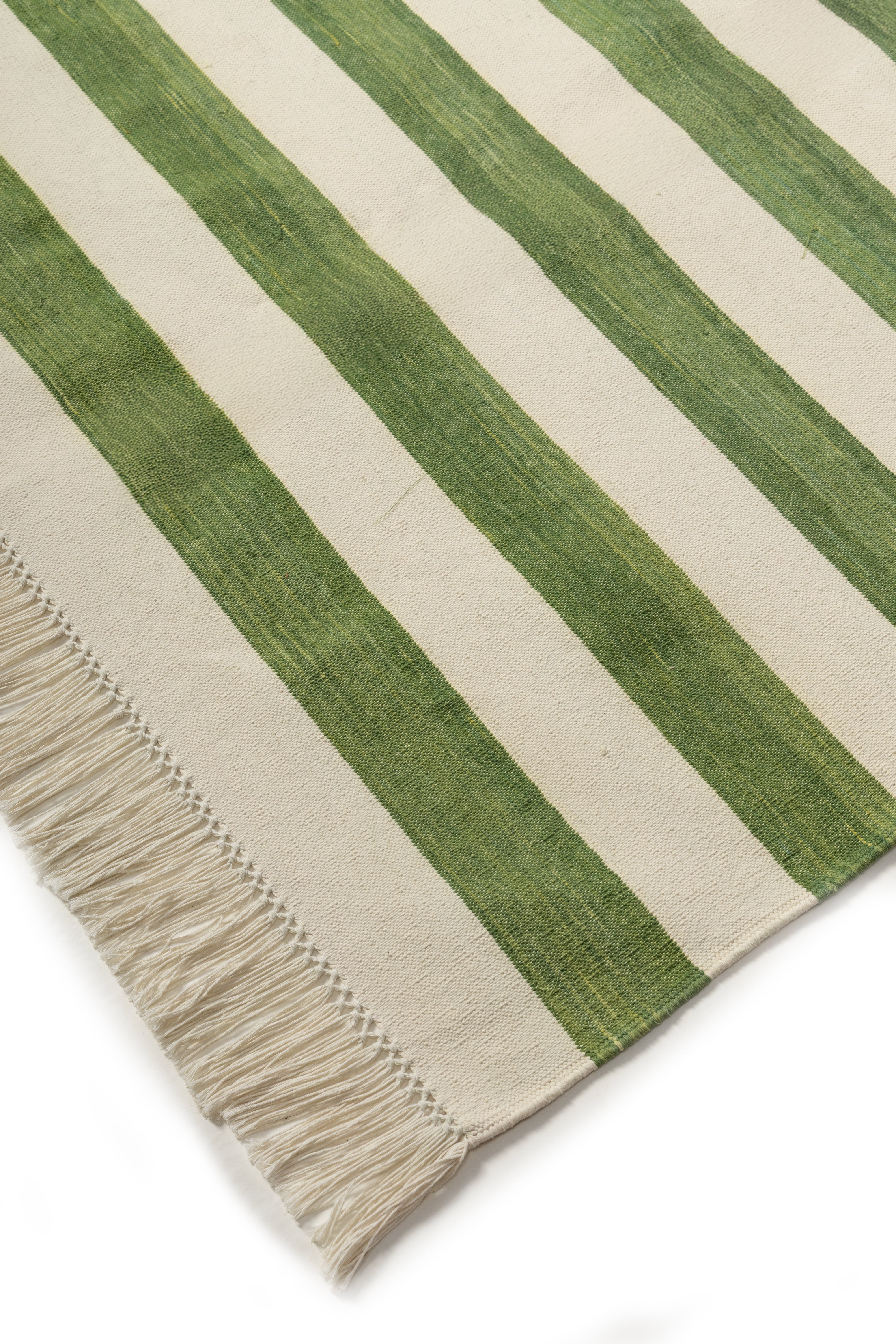 Sage Coast Flatweave Rug close-up showing the cotton weave and striped pattern