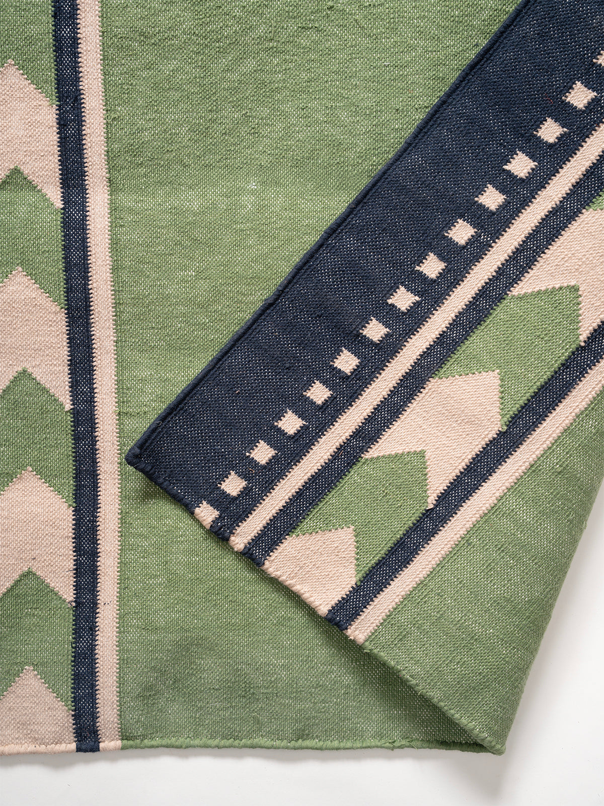 Sage Moor Runner detail showing edge binding and cotton finishing of the runner
