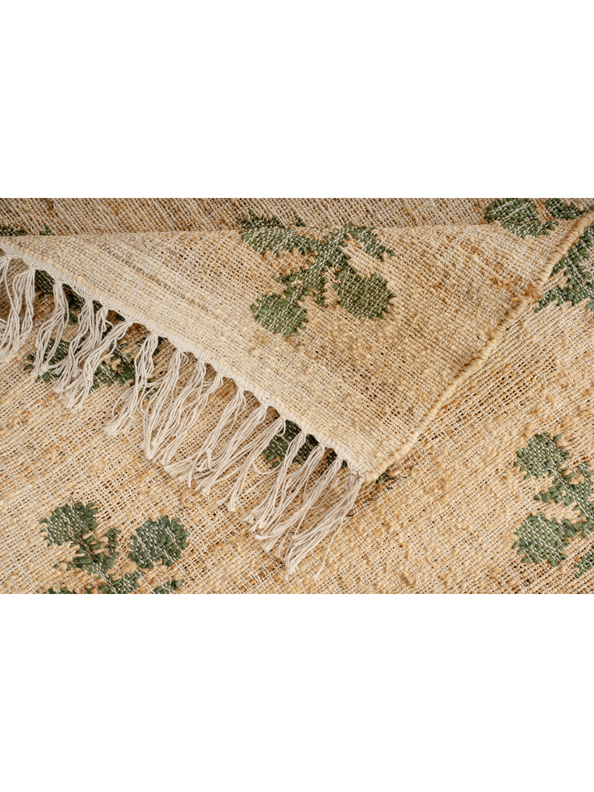 Sage Mughal Blossom Rug detail of the floral motif in wool cut pile