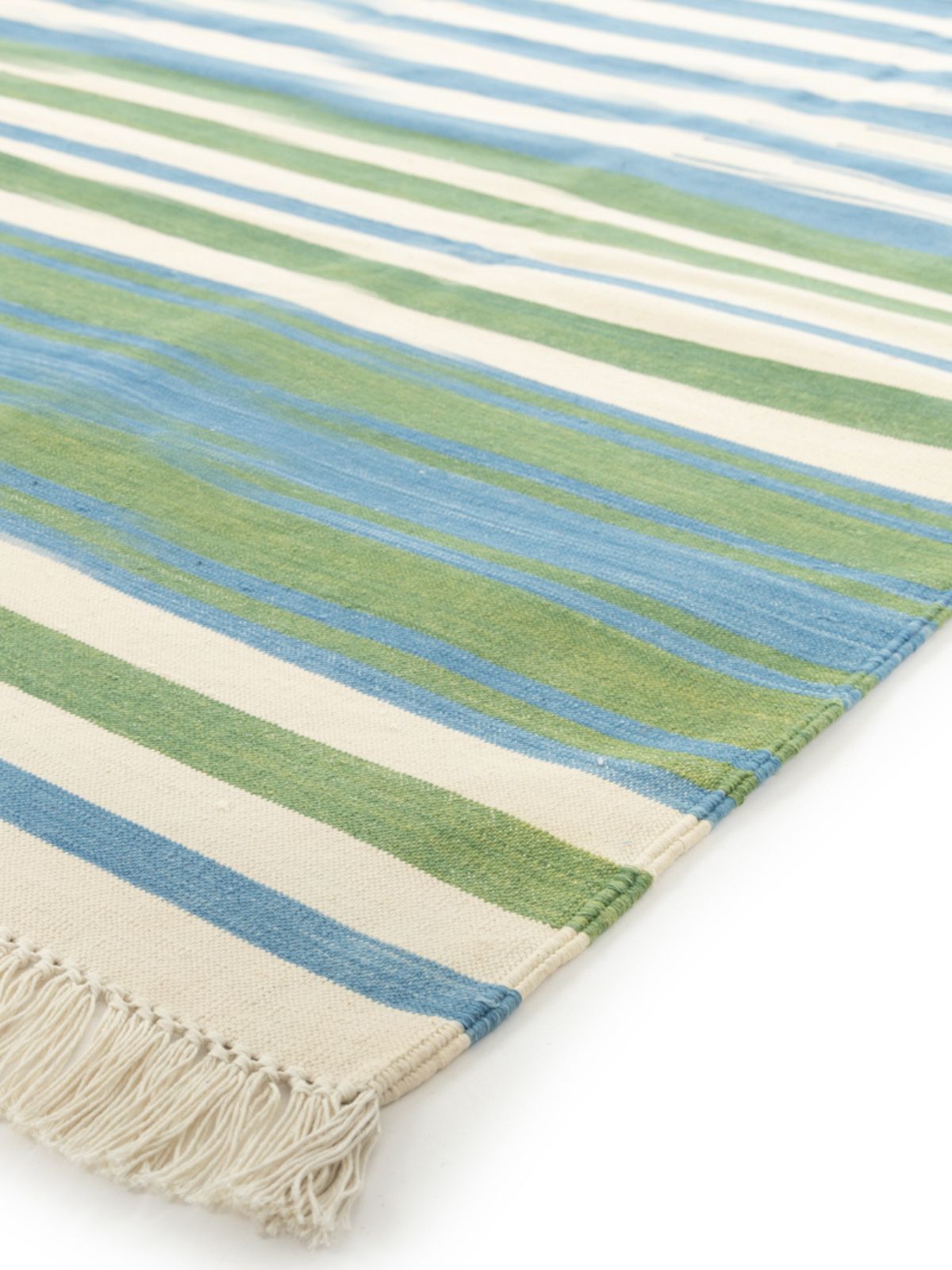 Sage Skyline Striped Rug close-up showing the cotton weave and striped pattern
