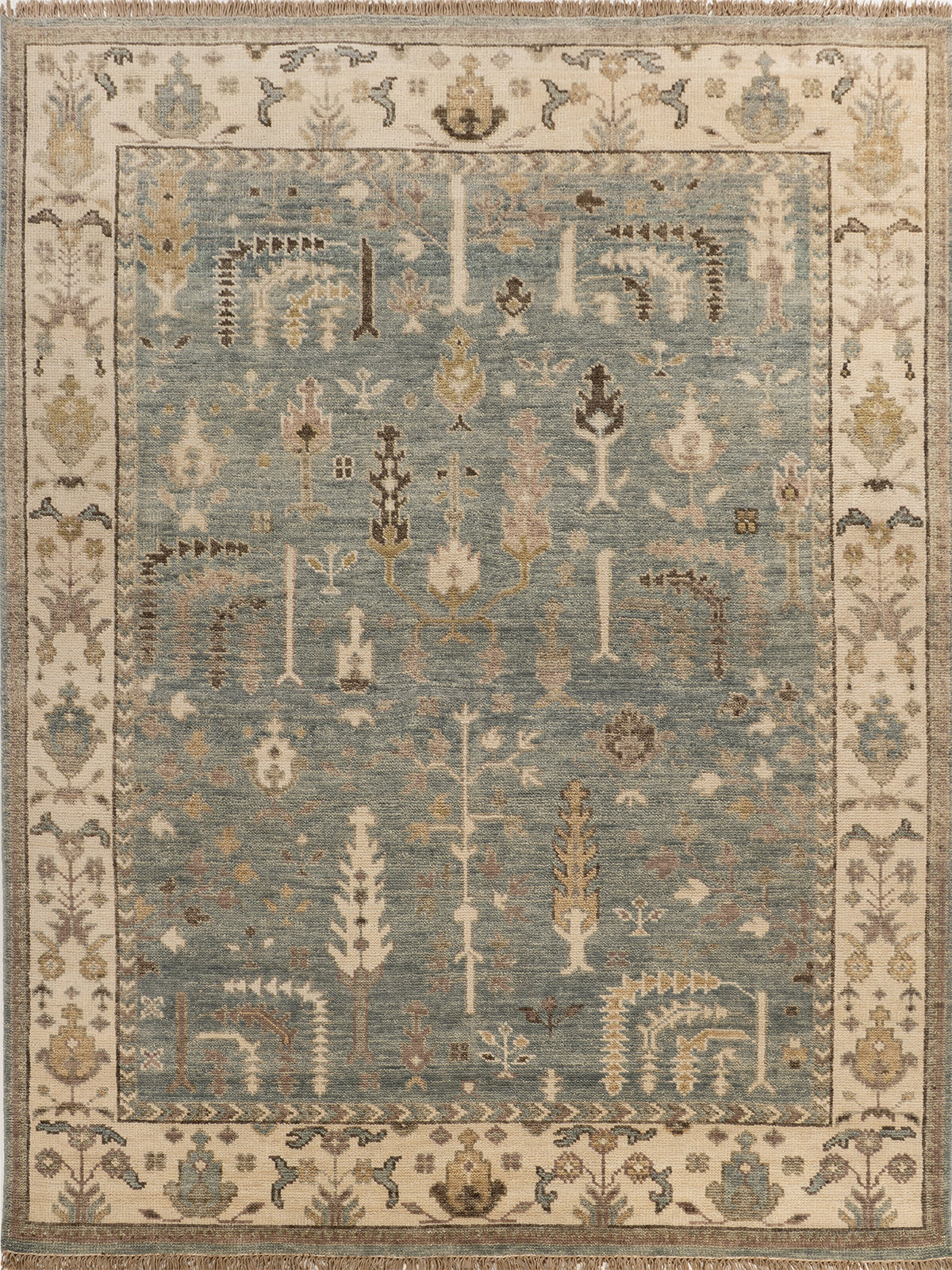 Samarkand Meadow handspun wool rug in green tones