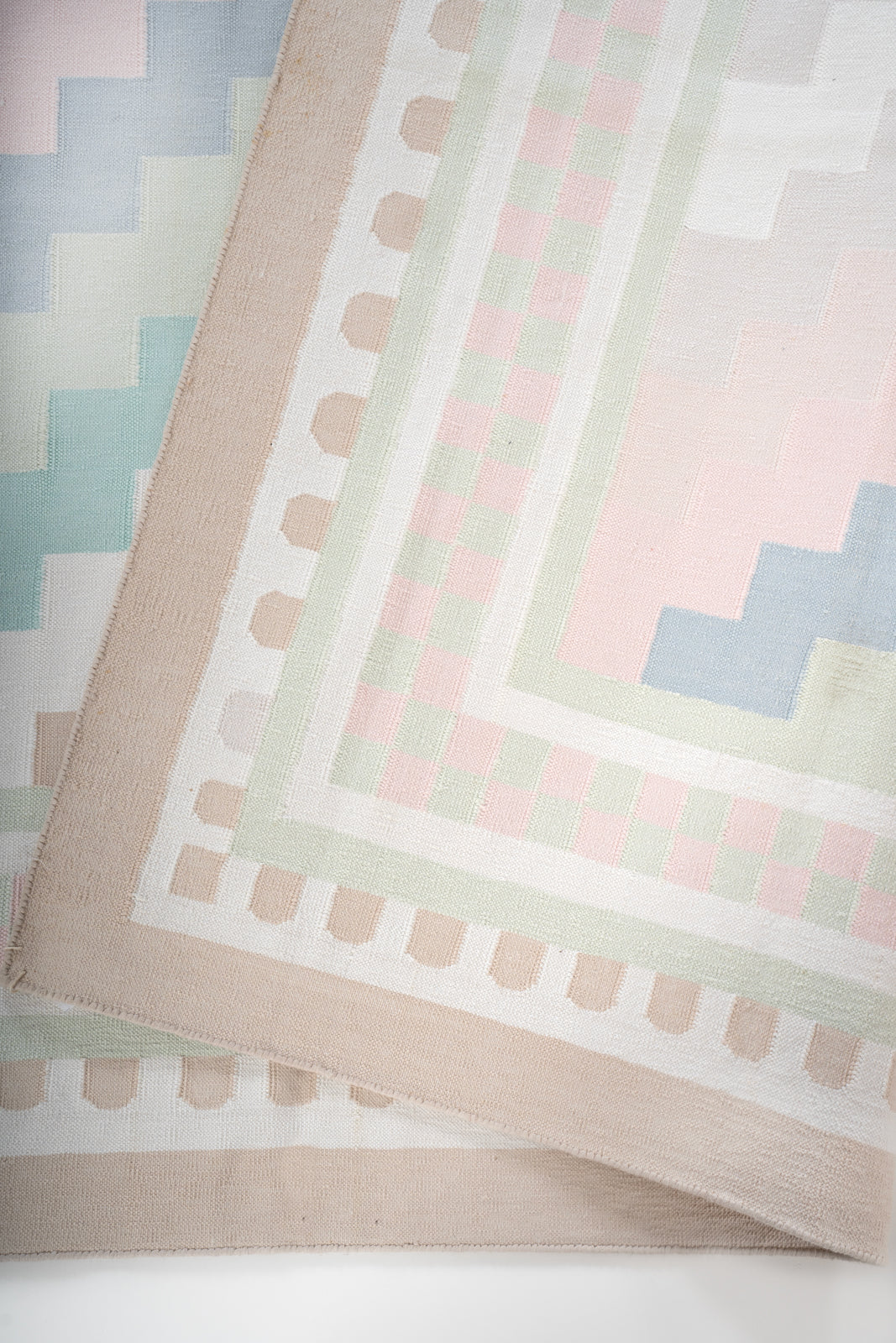 Sanchi Serenity - Antique Handwoven Pastel Rug detail of the traditional motif in cotton