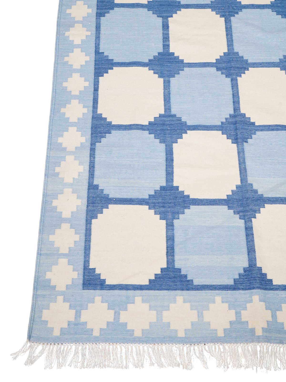 Sapphire Essence Flatweave Rug-Blue close-up showing the cotton weave and geometric motif