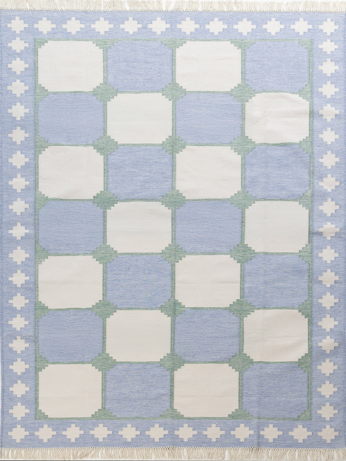 Sapphire Essence Flatweave Rug-Emerald cotton rug in green tones, overhead view