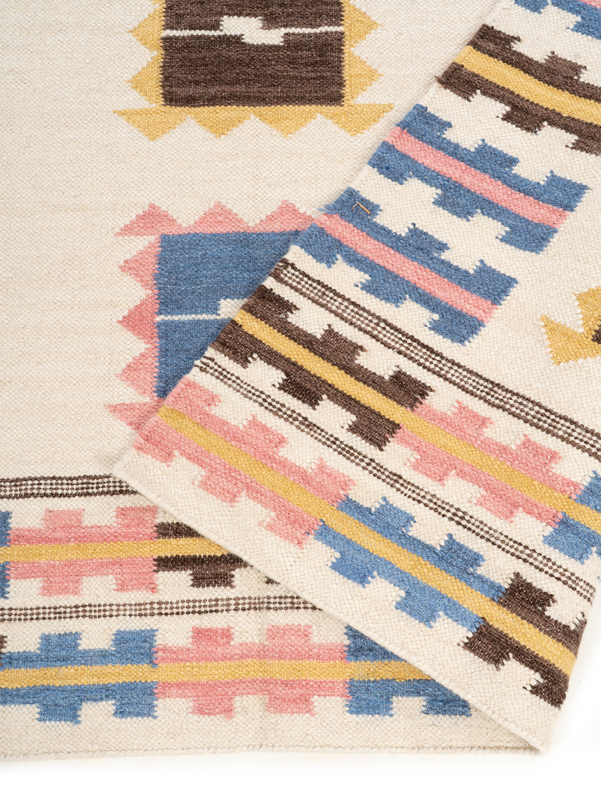 Scandi Block Flatweave Rug detail of the geometric pattern in wool