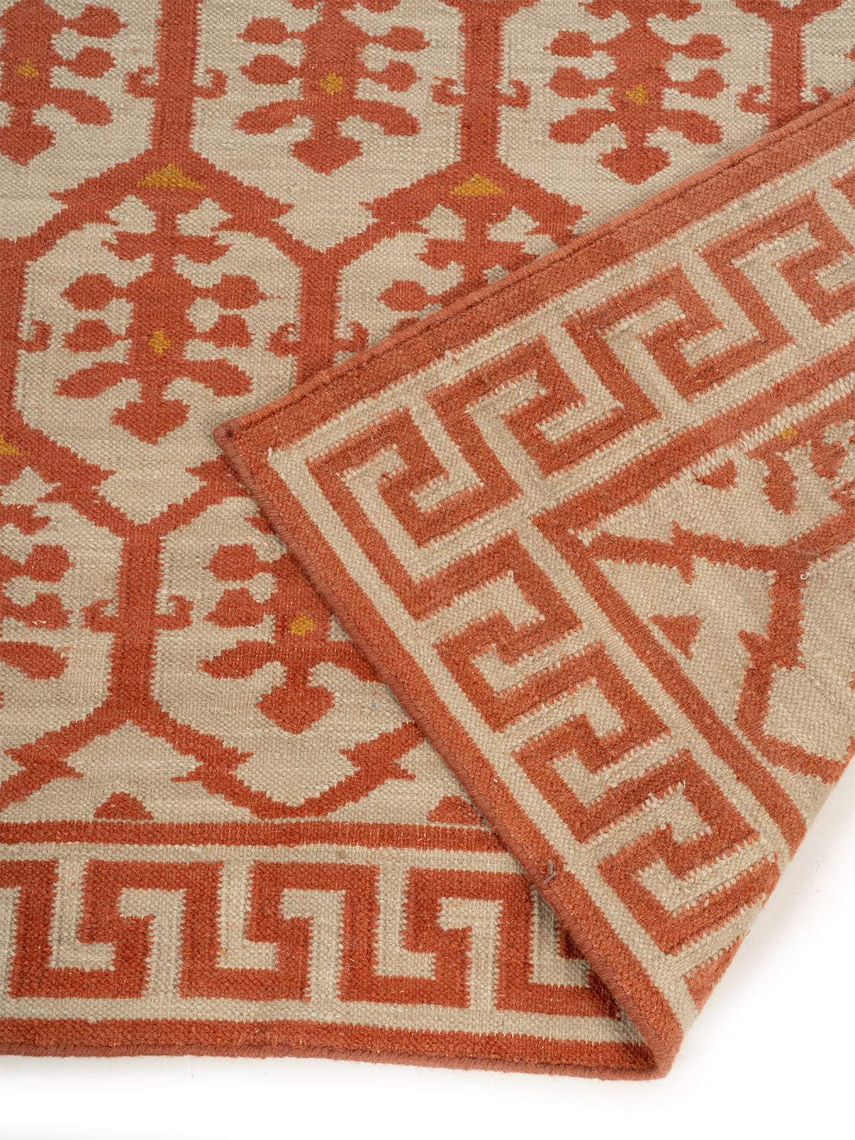 Scarlet Greek Vine Legacy detail of the traditional motif in wool