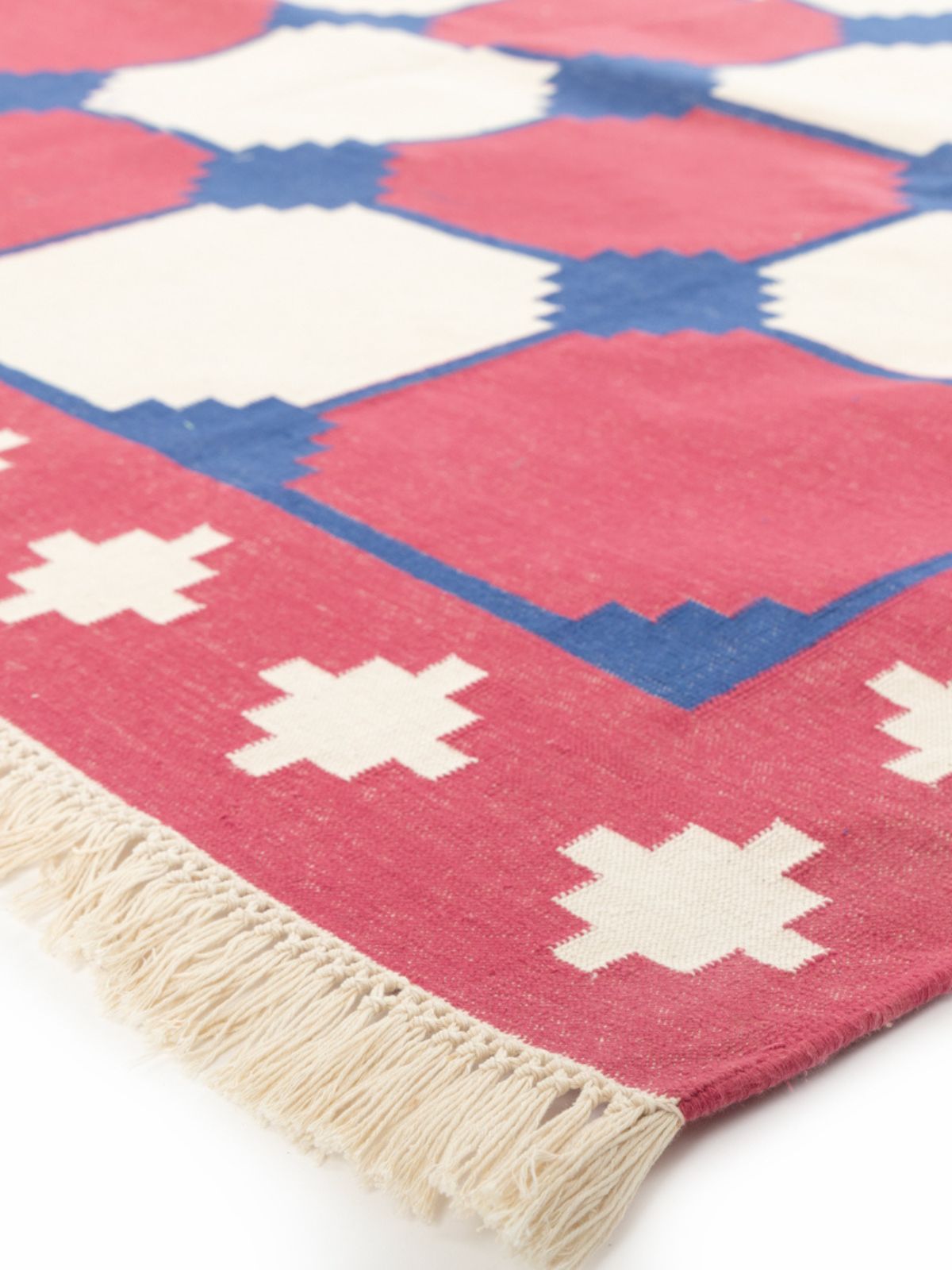 Scarlet Wave Modern Kilim Rug close-up showing the cotton weave and geometric motif
