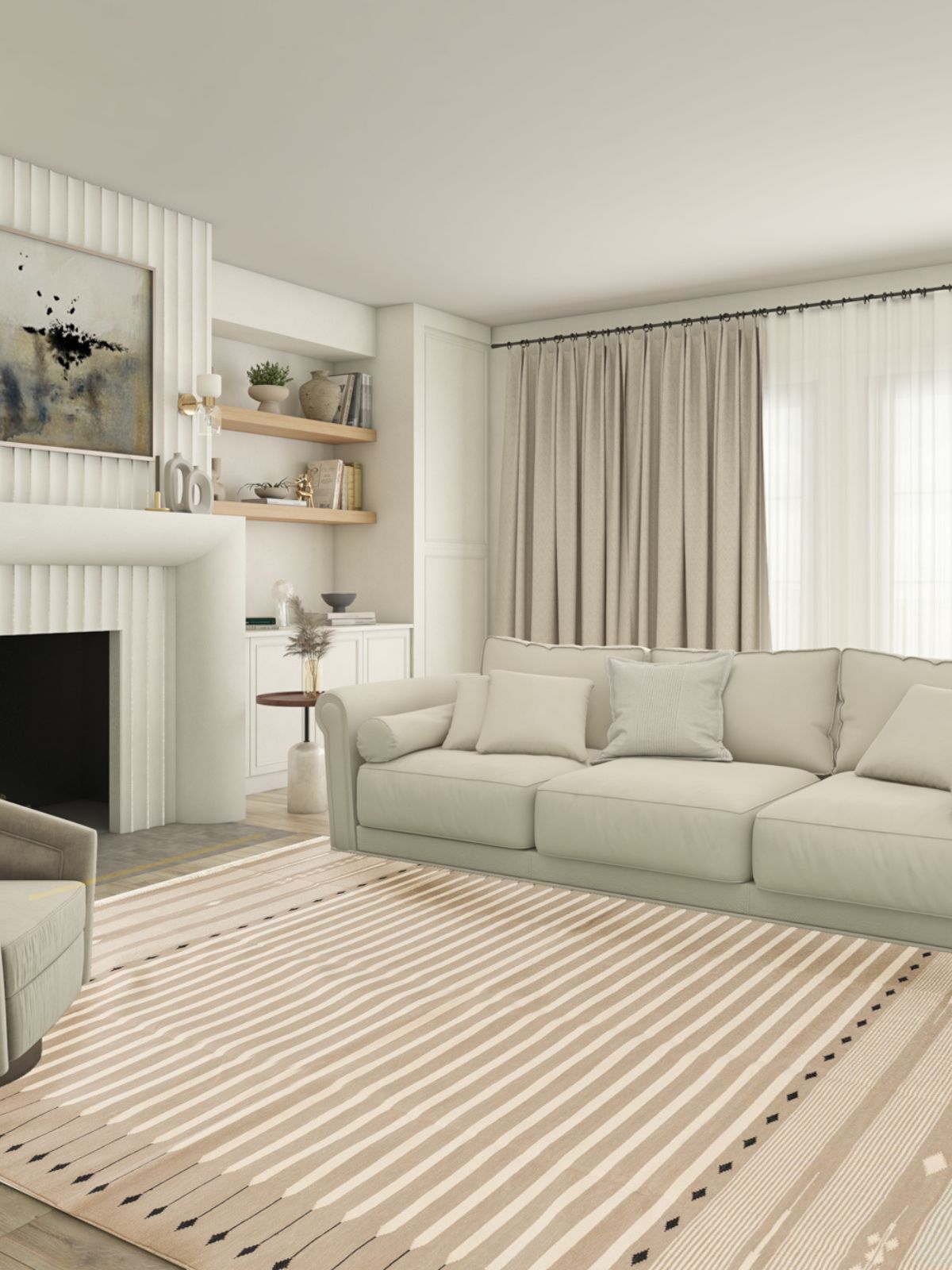Serenity Stripes Flatweave Rug-Beige - texture detail showing cotton surface