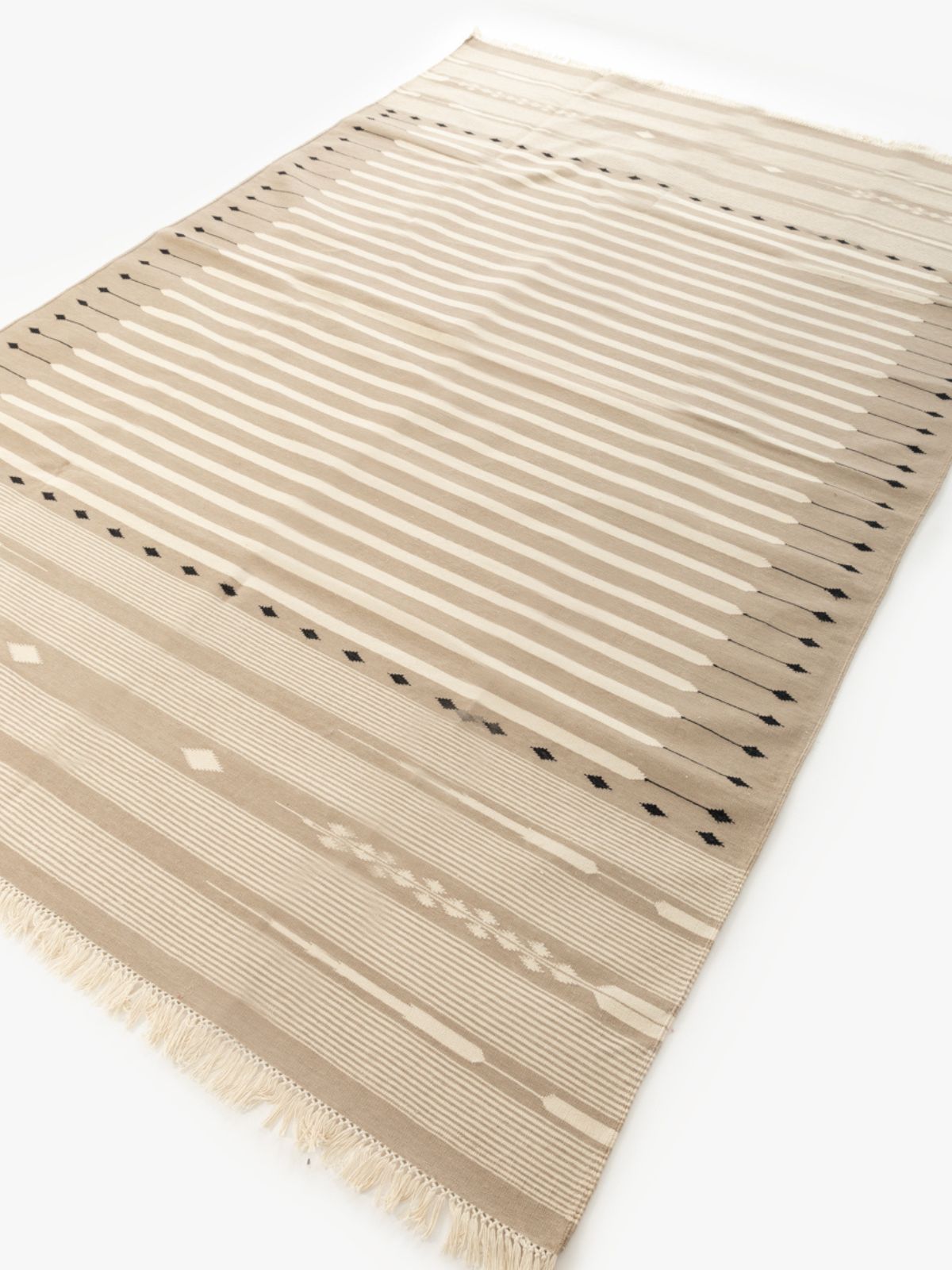 Serenity Stripes Flatweave Rug-Beige - texture detail showing cotton surface