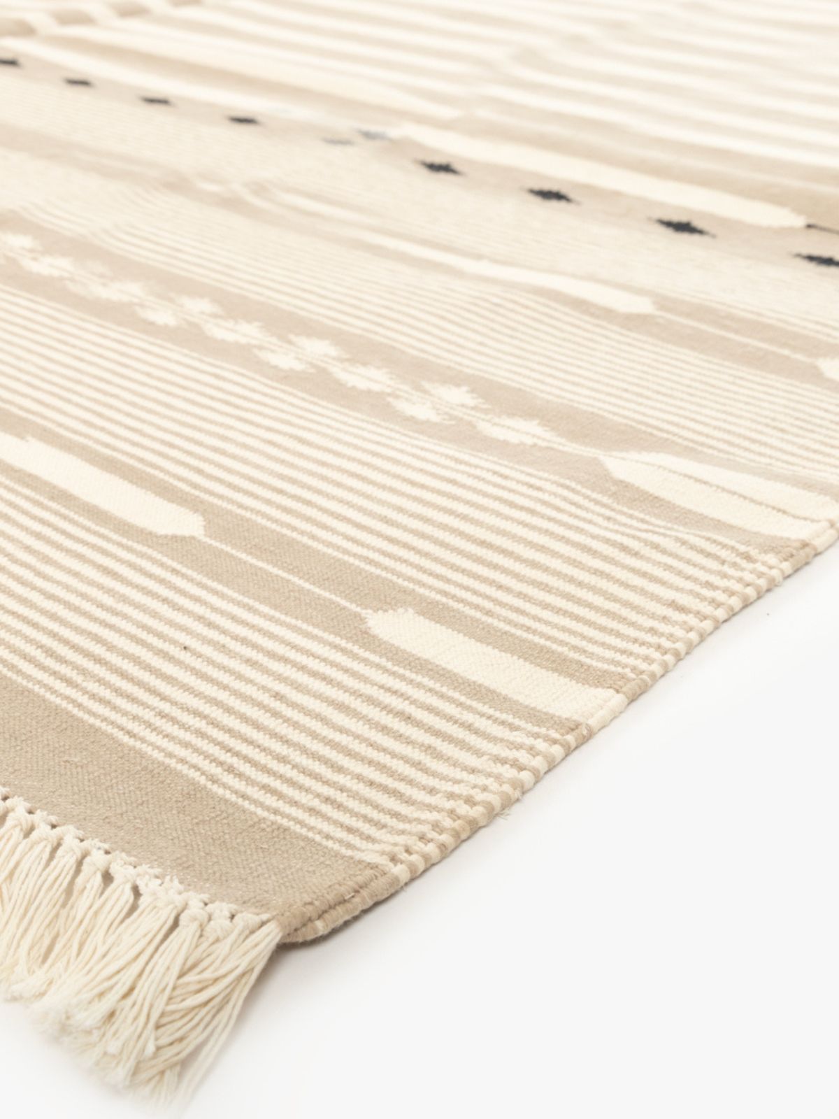 Serenity Stripes Flatweave Rug-Beige close-up showing the cotton weave and striped pattern