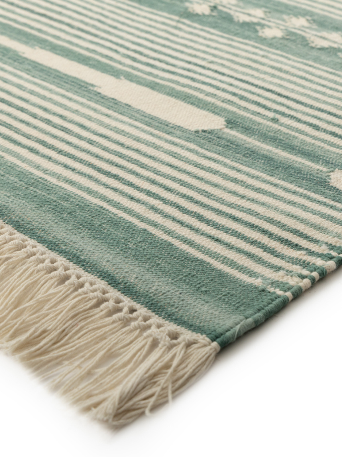 Serenity Stripes Flatweave Rug-Green close-up showing the cotton weave and striped pattern