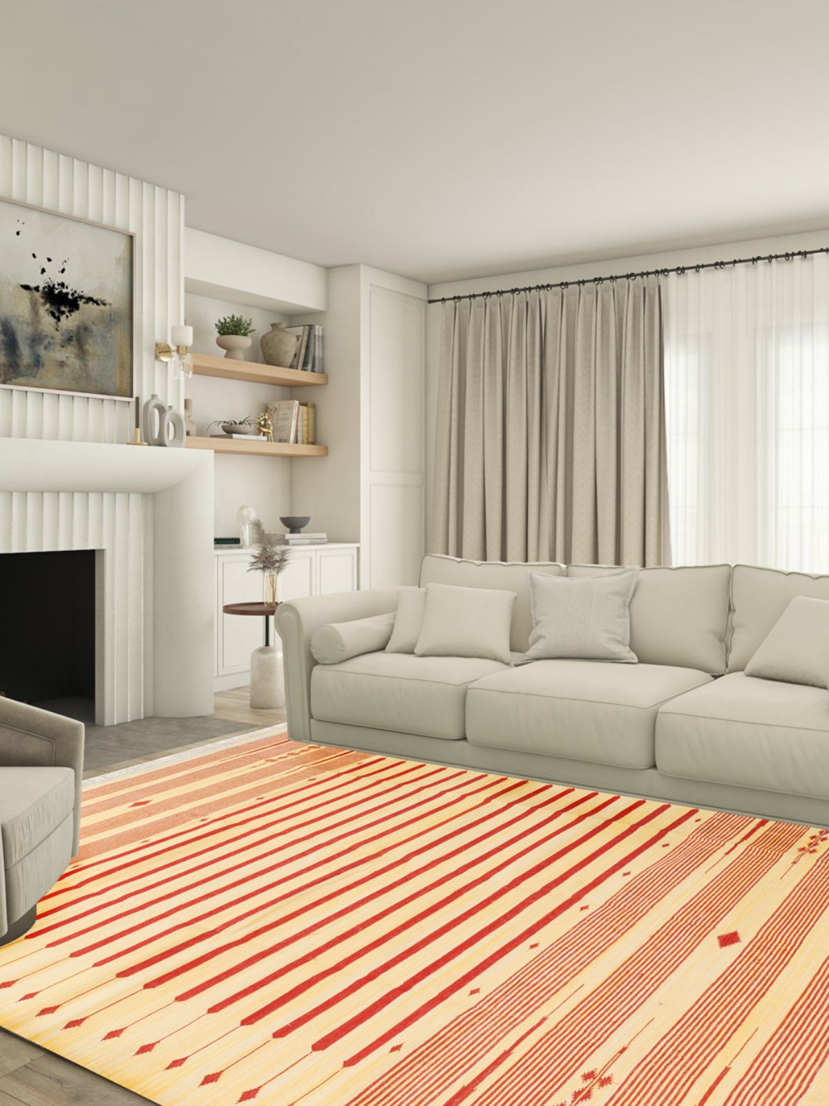Serenity Stripes Flatweave Rug-Red - texture detail showing cotton surface