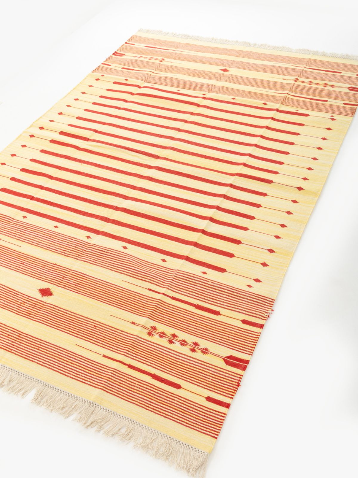 Serenity Stripes Flatweave Rug-Red - texture detail showing cotton surface