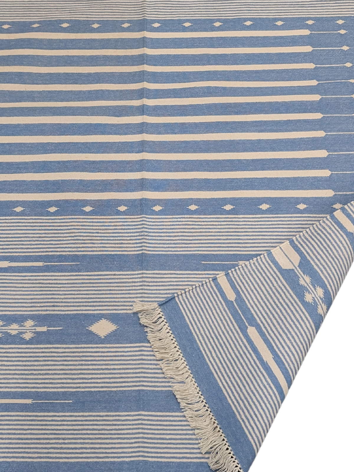 Serenity Stripes Flatweave Rug-Yale detail of the striped cotton surface and edge finishing
