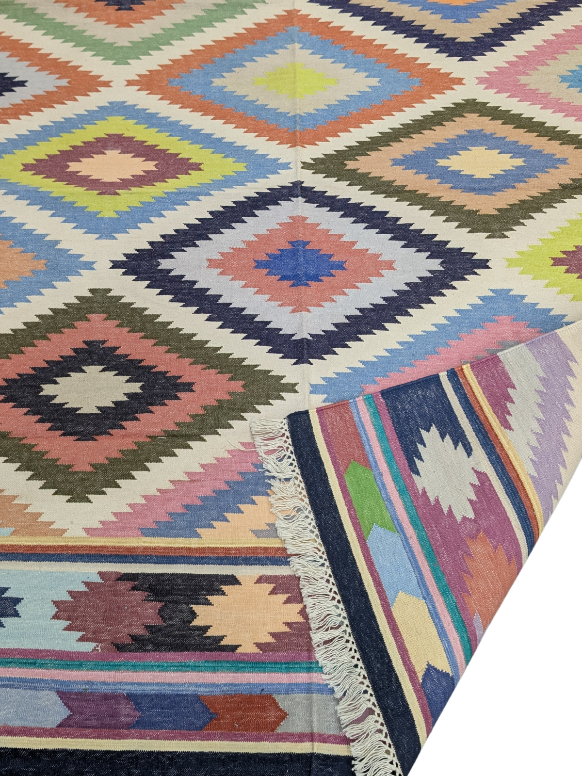 Sierra Spirit Flatweave Rug detail of the geometric pattern in cotton