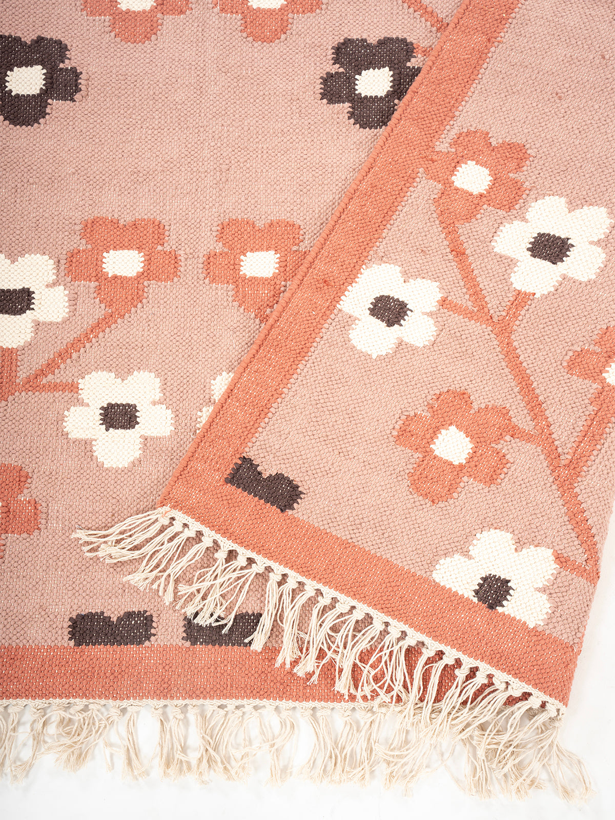 Spring Petals Handwoven Wool Rug detail of the floral motif in wool cut pile