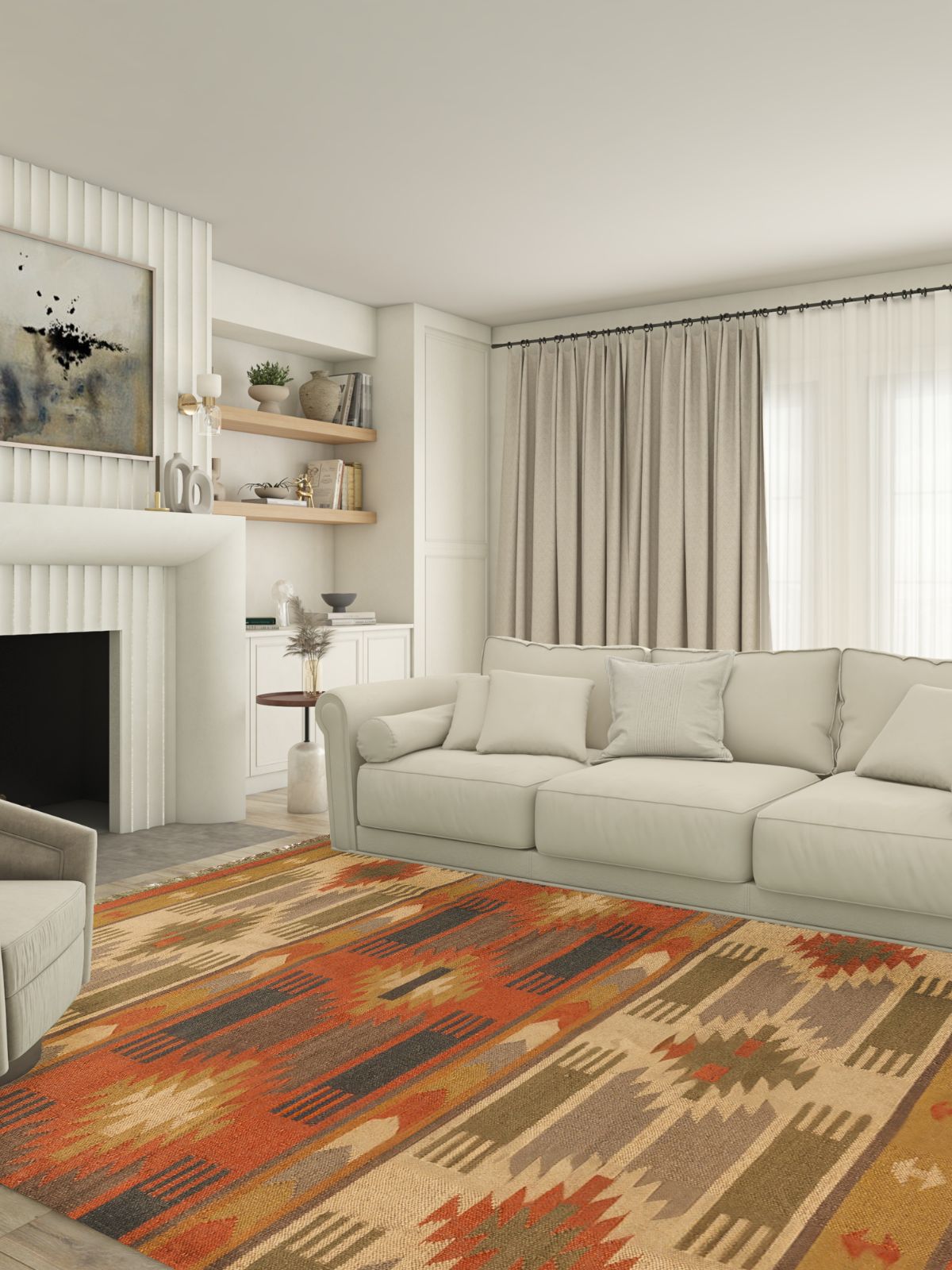 Sunbaked terracotta Kilim Rug - additional product view showing the cotton rug