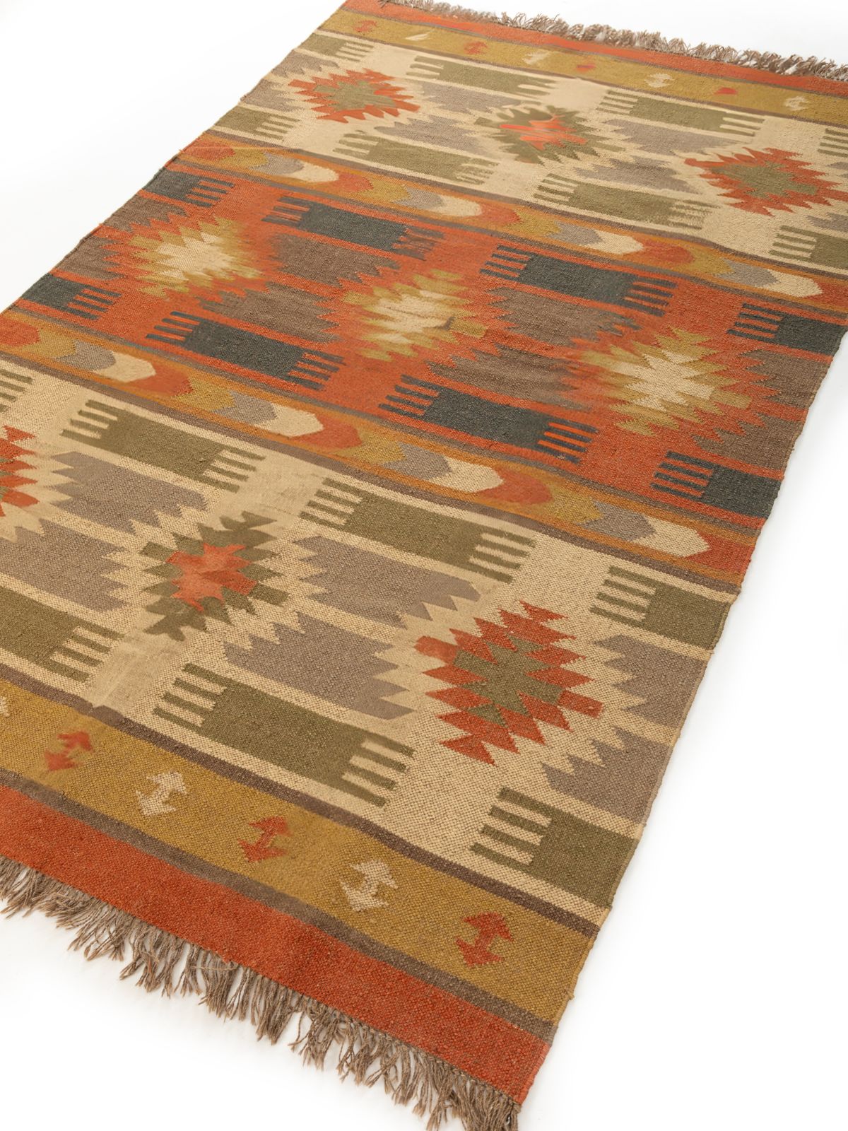 Sunbaked terracotta Kilim Rug - additional product view showing the cotton rug