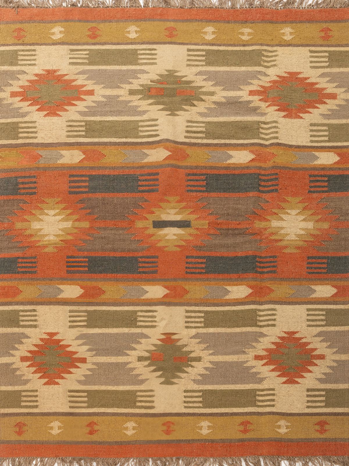 Sunbaked terracotta Kilim Rug cotton rug in multicoloured tones