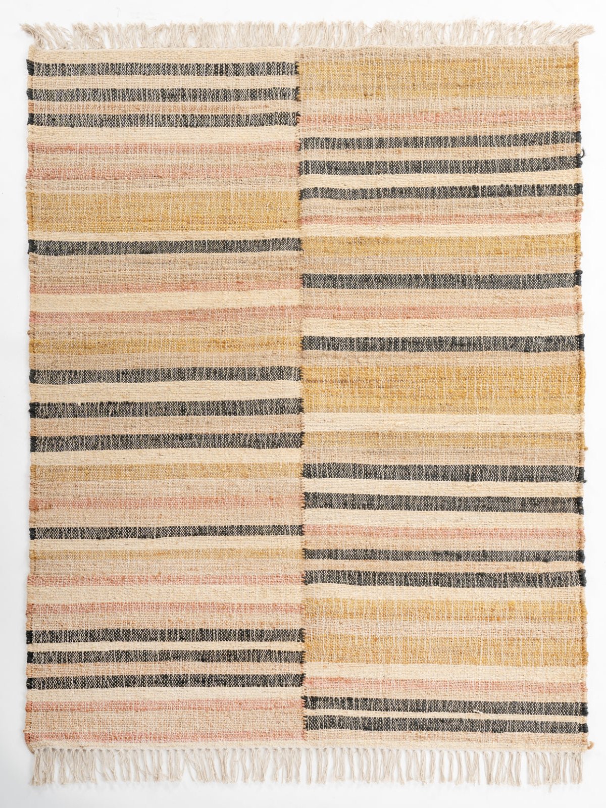 Sunset Stripes Handwoven Jute Rug jute rug in red tones
