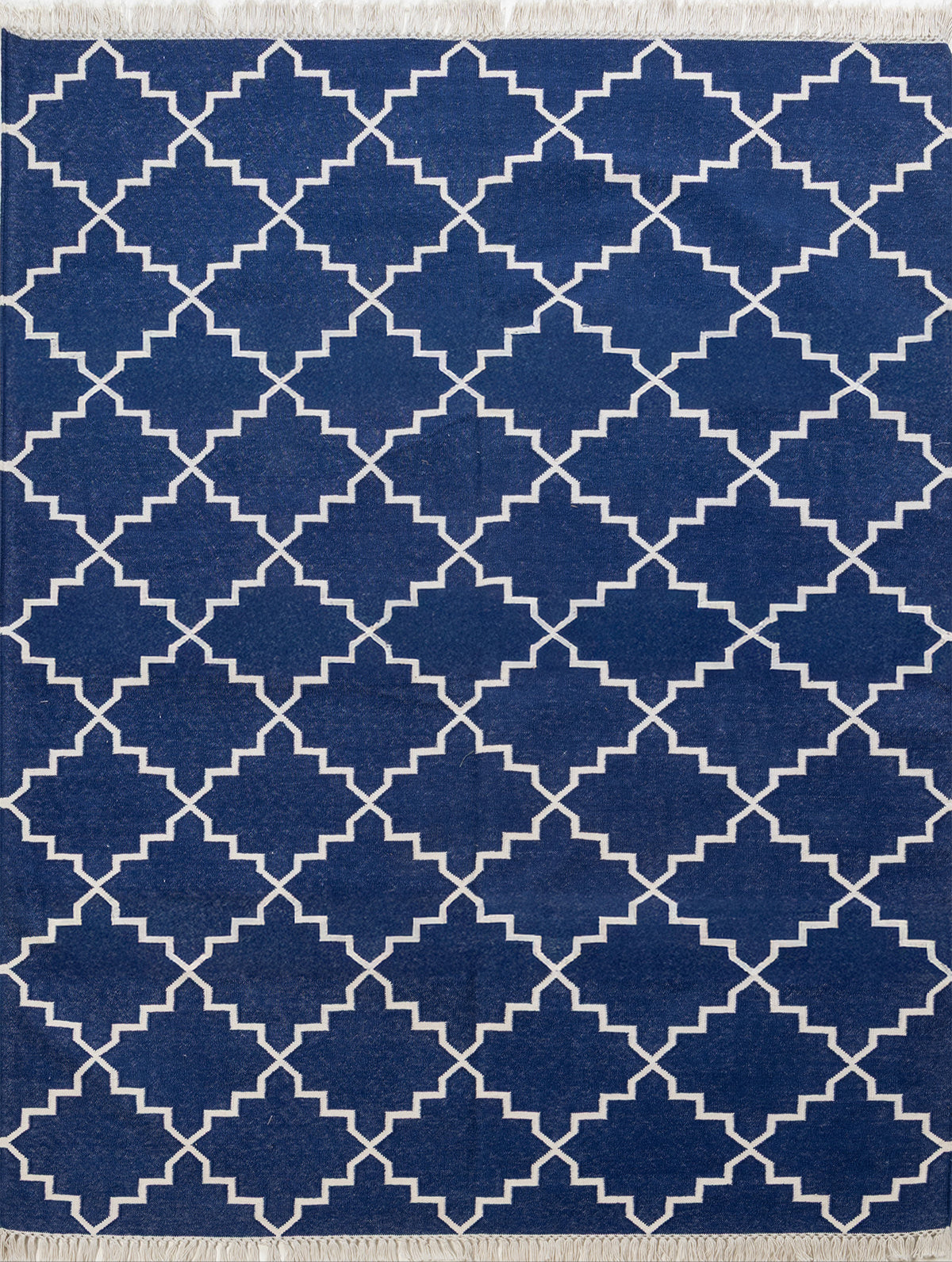 Symmetry Flatweave Rug-Navy cotton rug in blue tones