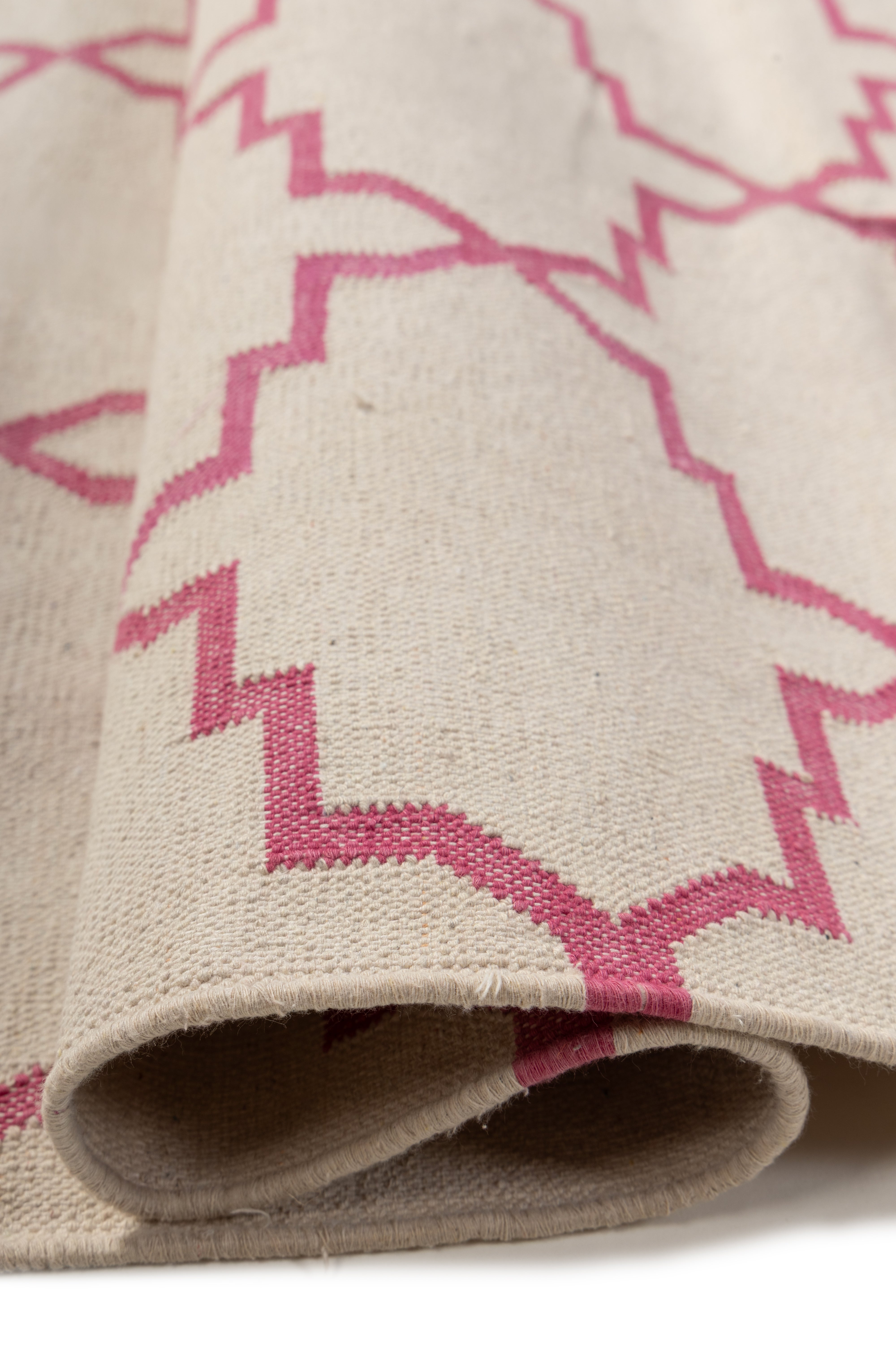 Symmetry Flatweave Rug-Pink - texture detail showing cotton surface