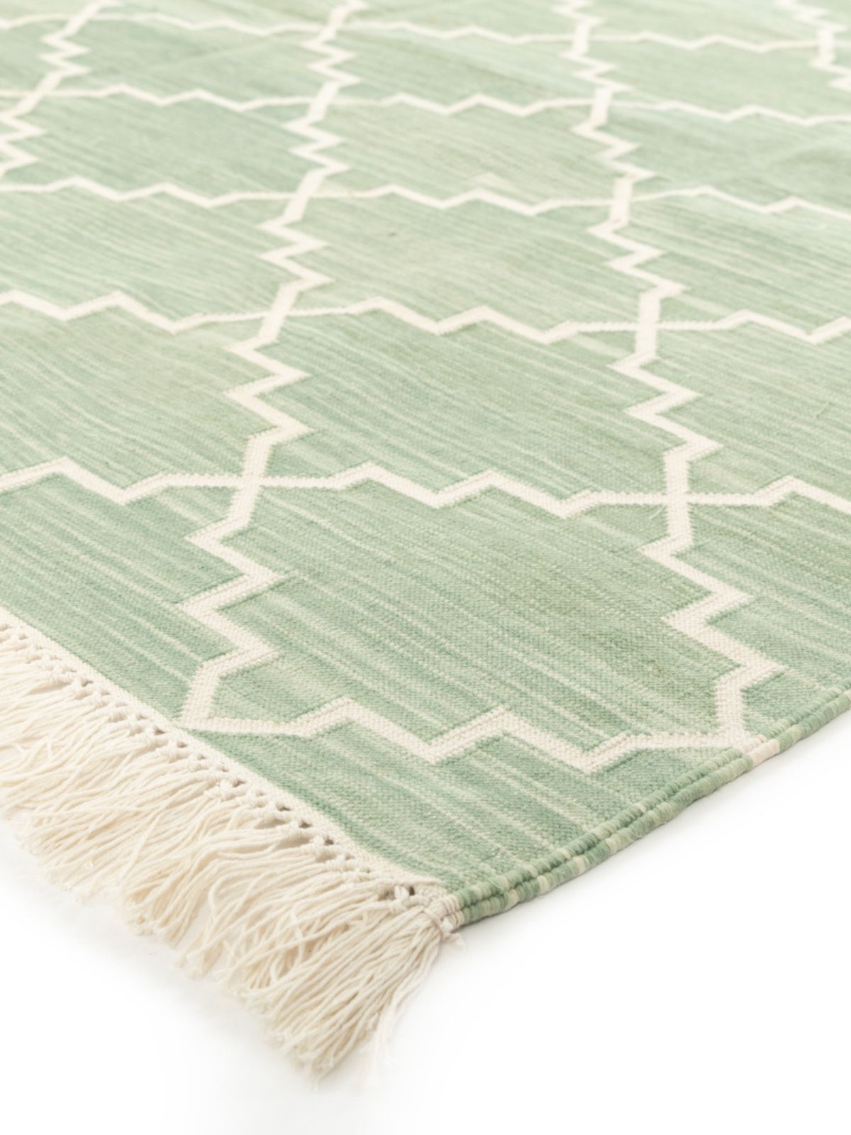 Symmetry Flatweave Rug-Sage close-up showing the cotton weave and geometric motif