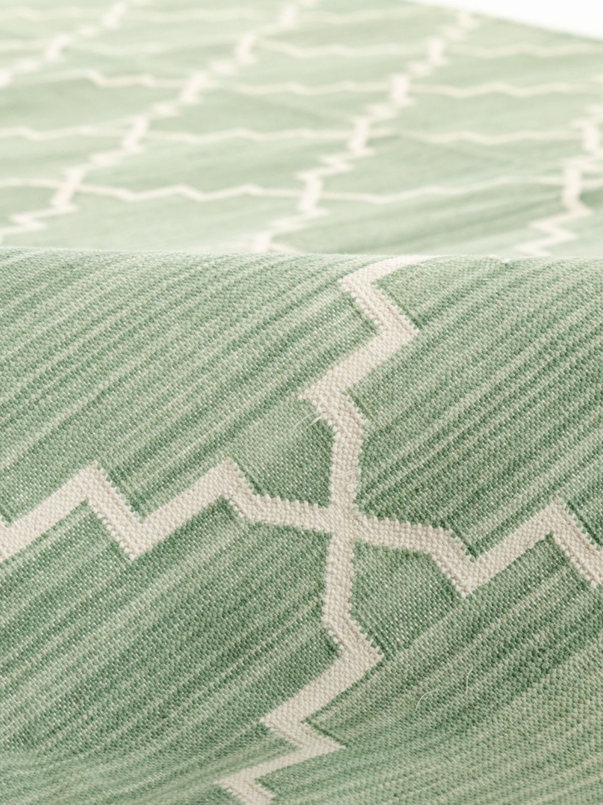 Symmetry Flatweave Rug-Sage detail of the geometric pattern in cotton