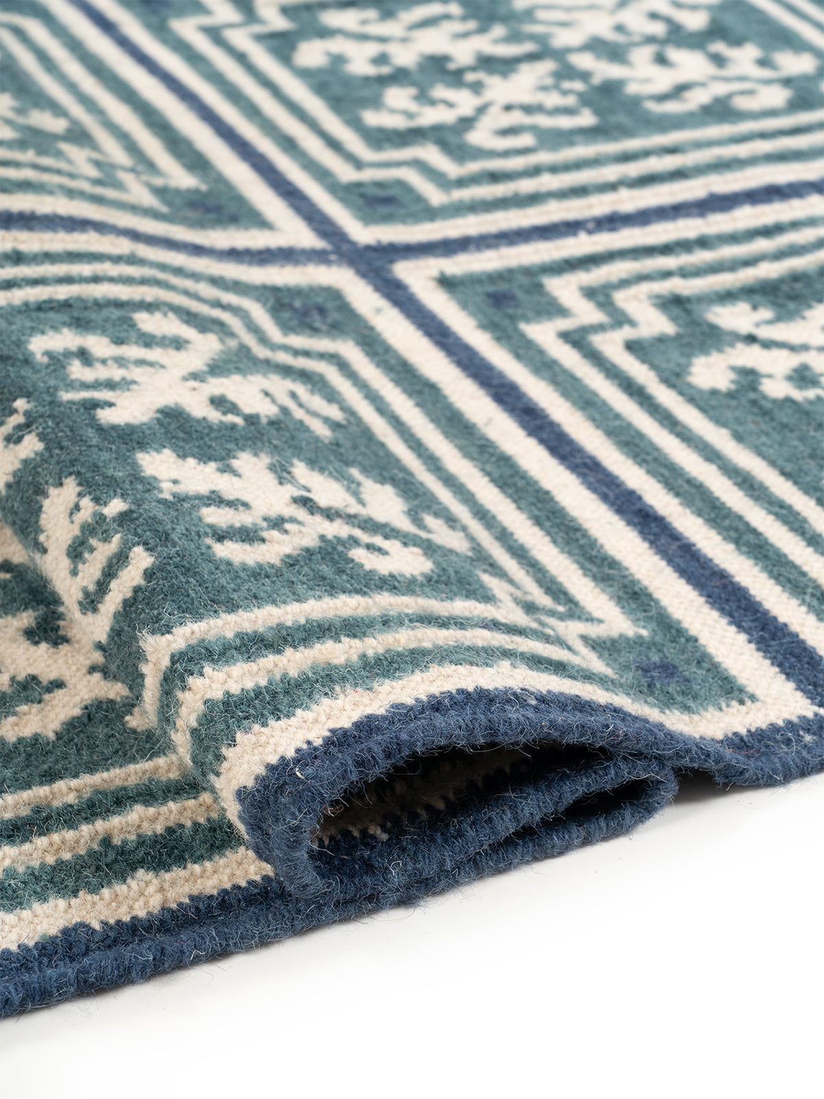 Teal & Indigo Grid Rug - additional product view showing the wool rug