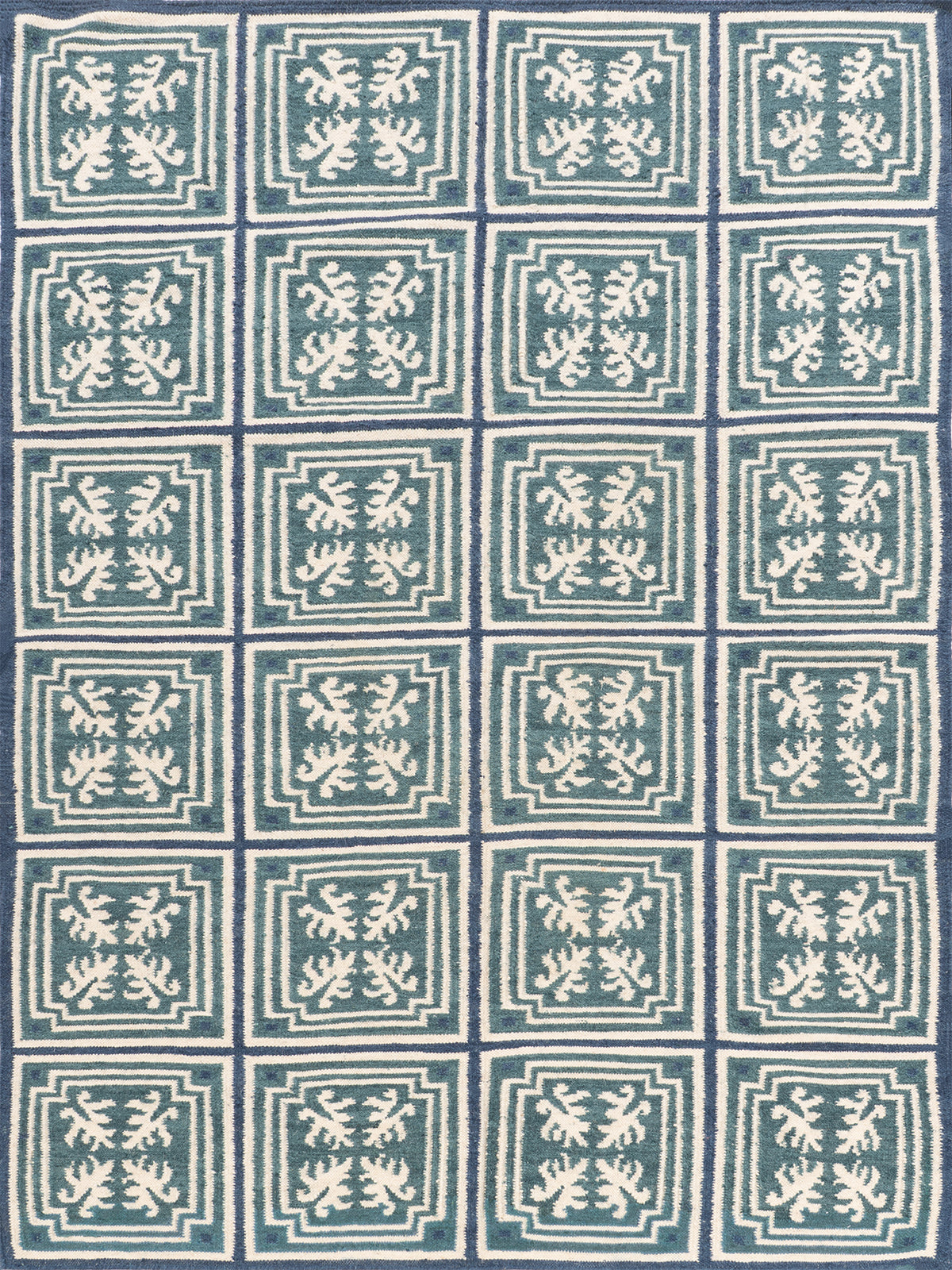 Teal & Indigo Grid Rug wool rug in blue tones
