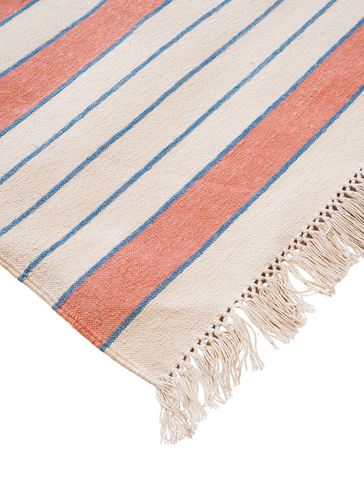 Temple Stripe Flatweave rug-Peach close-up showing the cotton weave and striped pattern