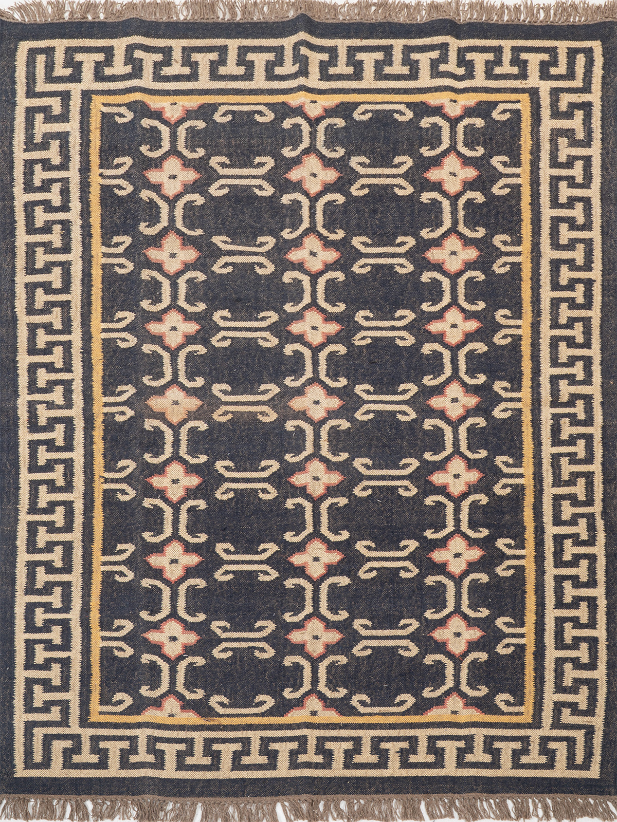 The Aegean Key Rug wool rug in blue tones