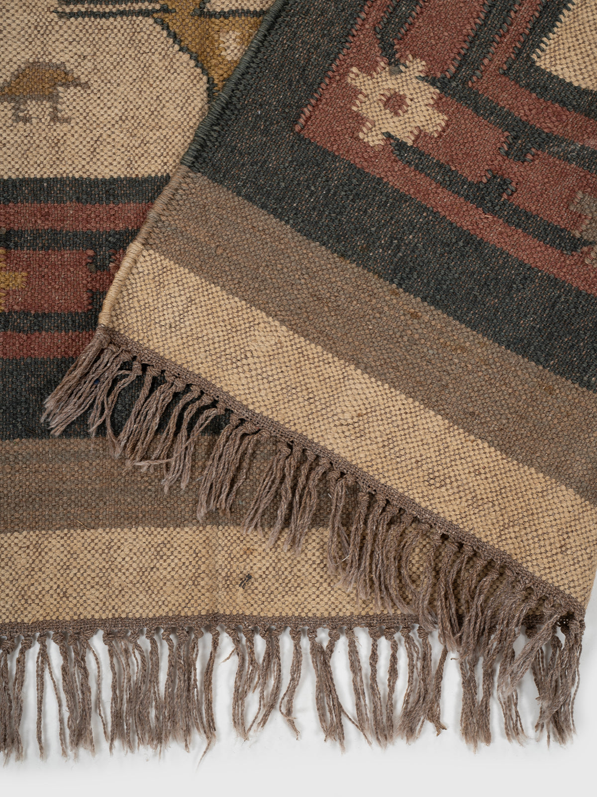 The Bestiary Weave Kilim-Beige detail of the traditional motif in wool