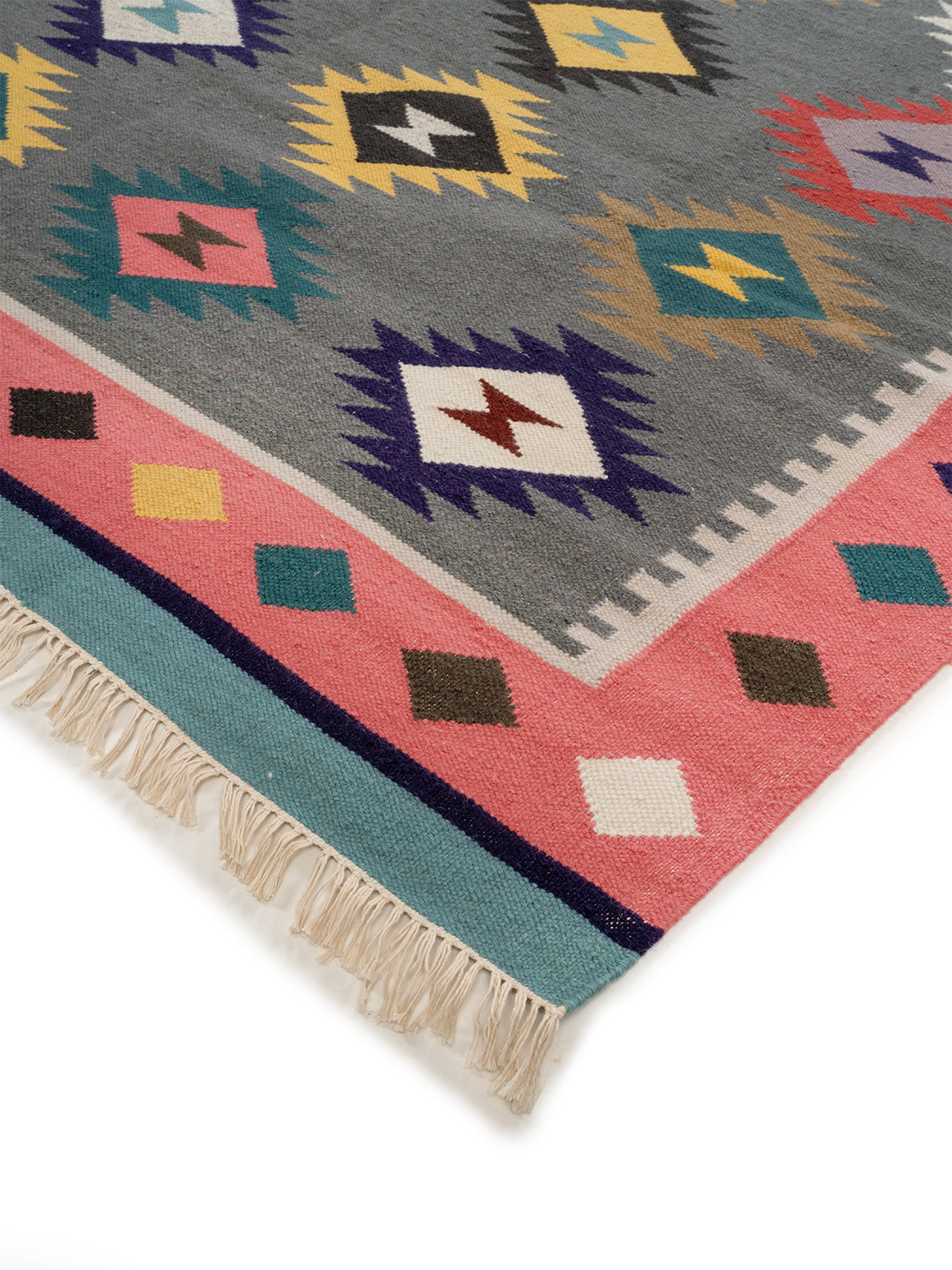The Bohemian Delight Rug close-up showing the wool weave and geometric motif