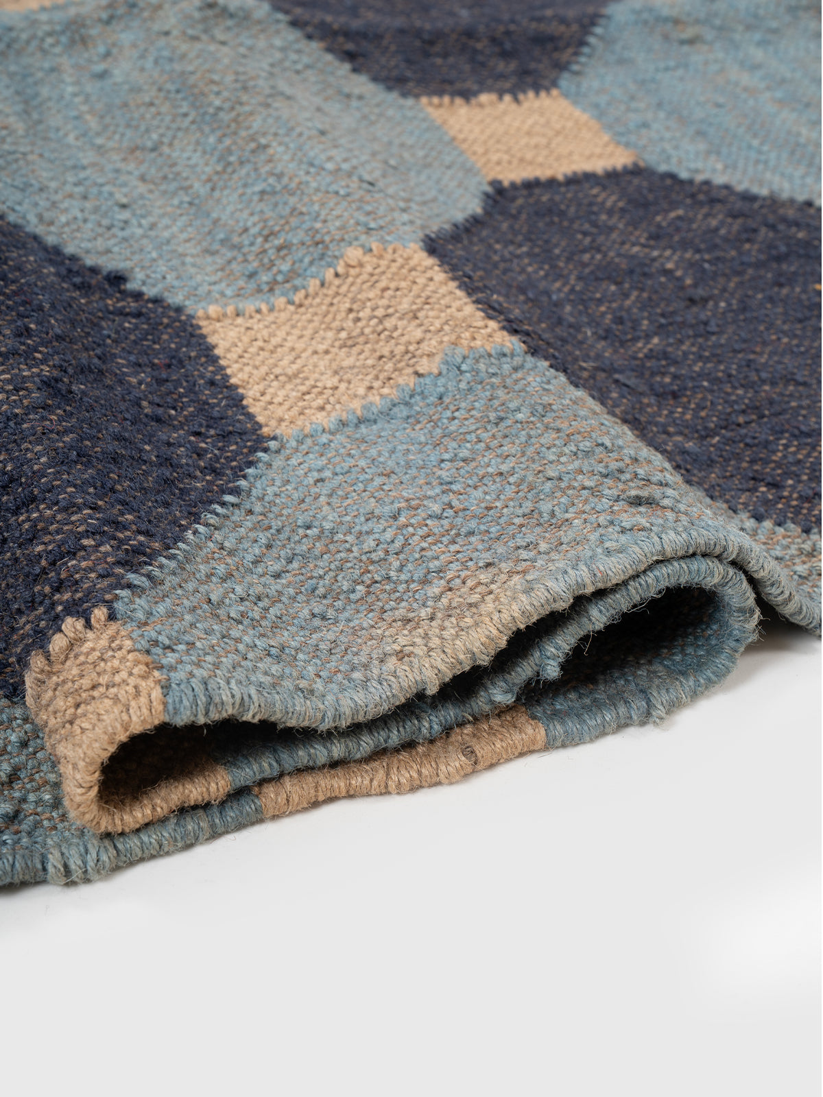 The Denim Grid Kilim - additional product view showing the wool rug