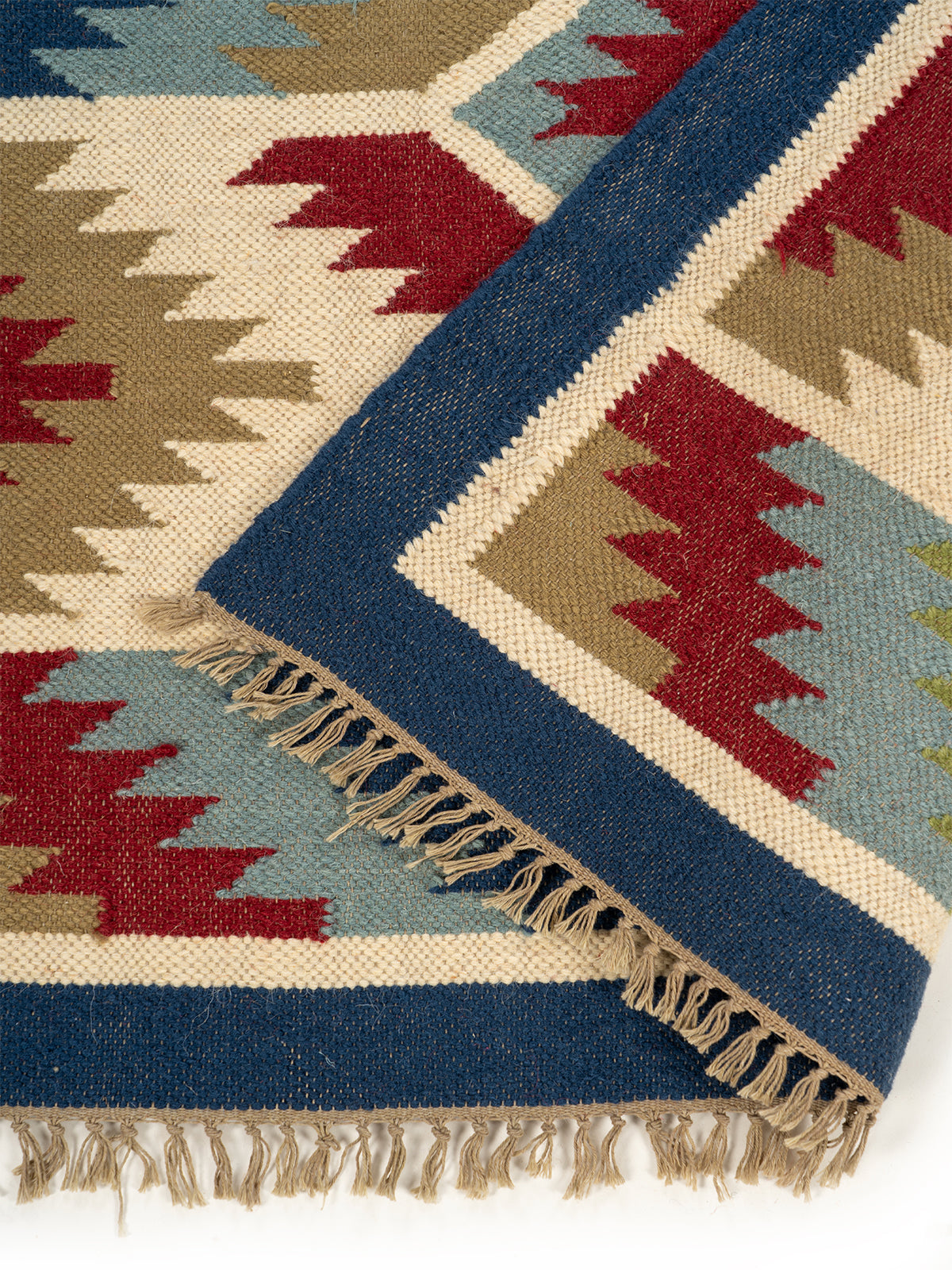 The Geometric Fields Rug detail of the geometric pattern in wool