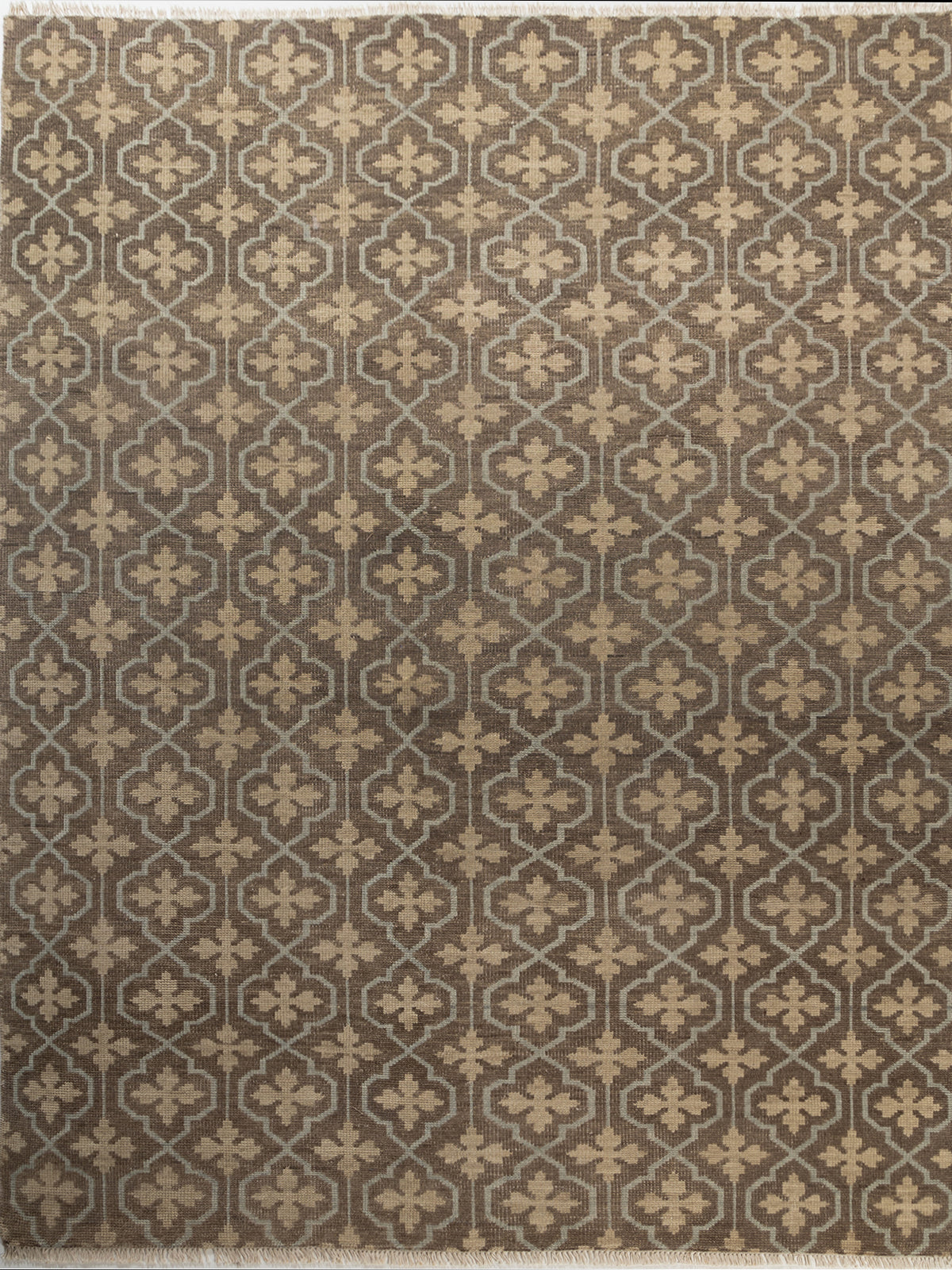 The Kensington Trellis handspun wool rug in neutral tones