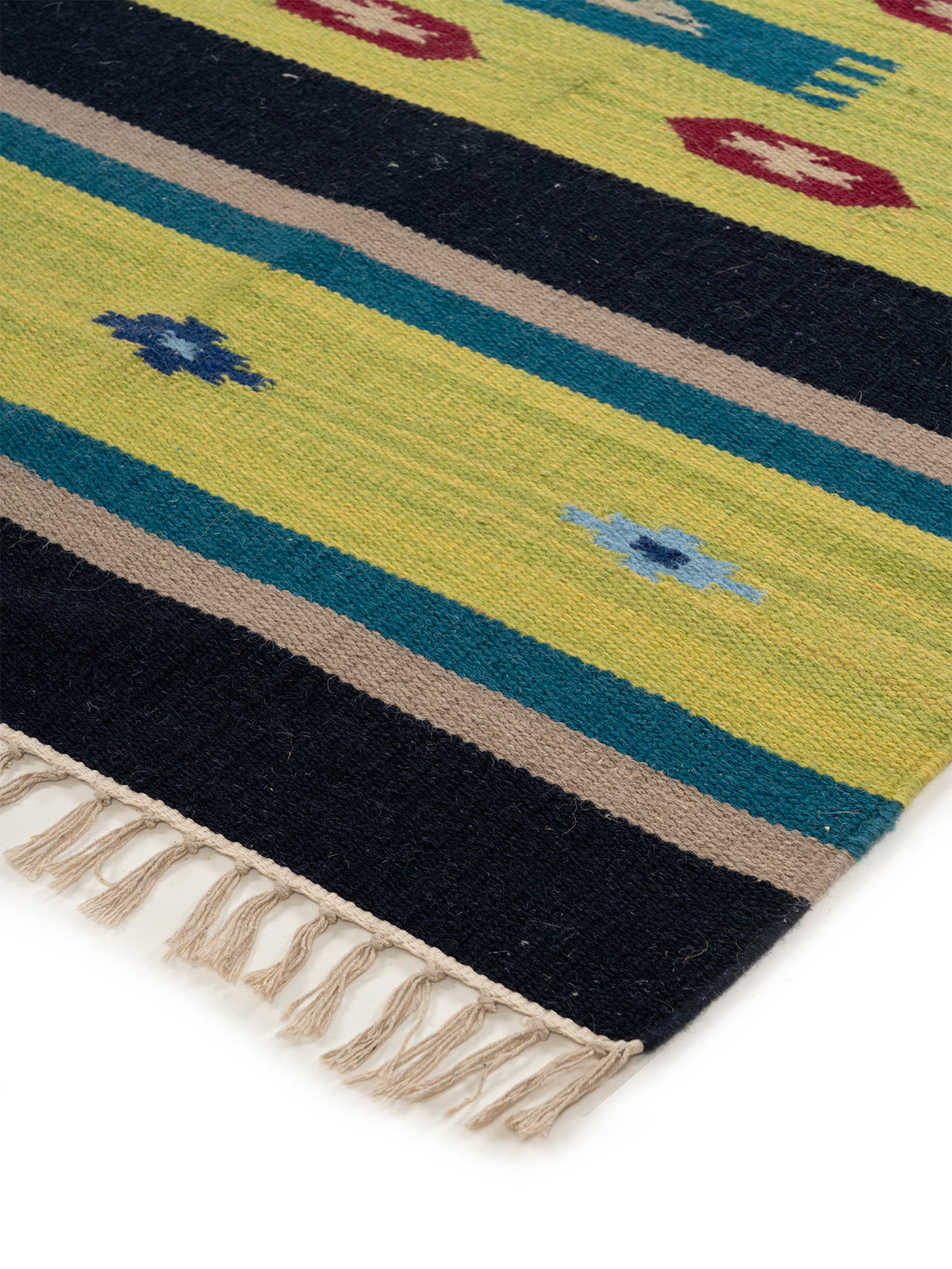 The Night Sky Rug close-up showing the wool weave and geometric motif