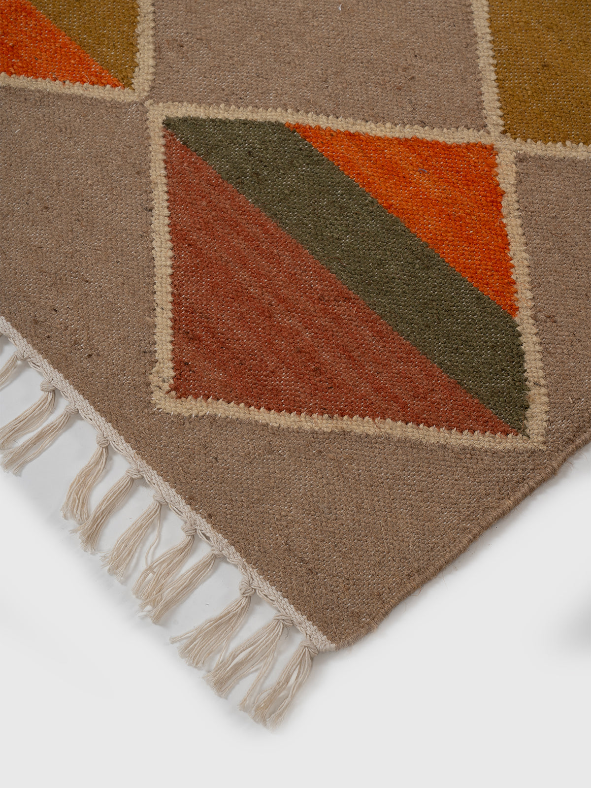 The Orchard Quilt Kilim close-up showing the wool weave and geometric motif