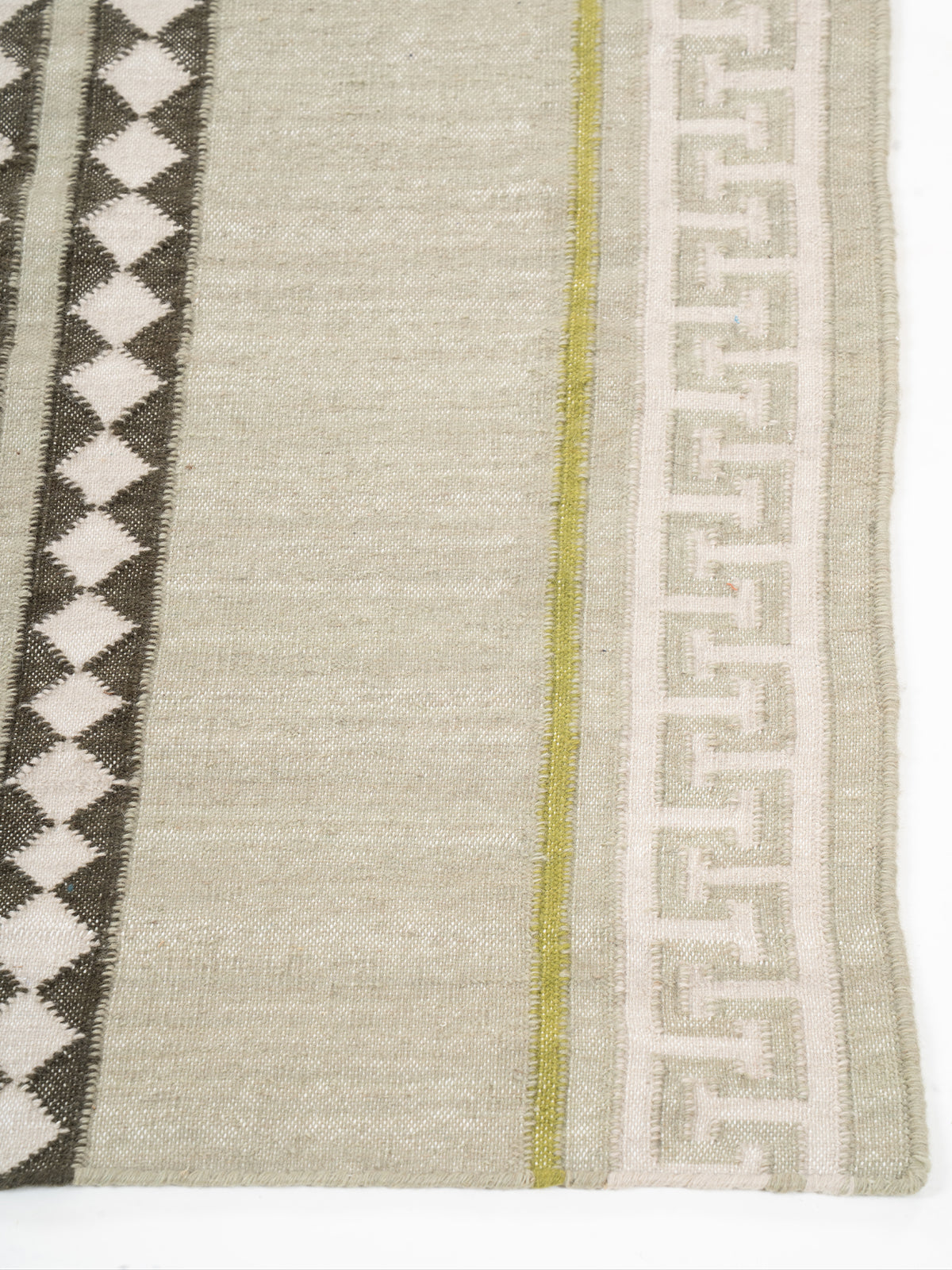 The Palace Key Runner-Green detail showing edge binding and cotton finishing of the runner