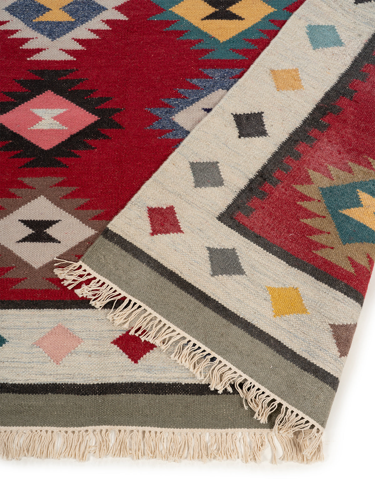 The Ruby Diamond Rug detail of the geometric pattern in wool
