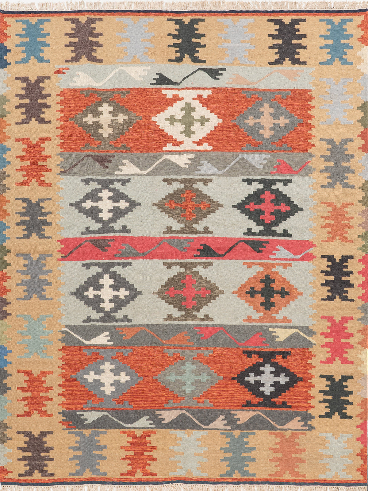The Rustic Patchwork Rug wool rug in multicoloured tones