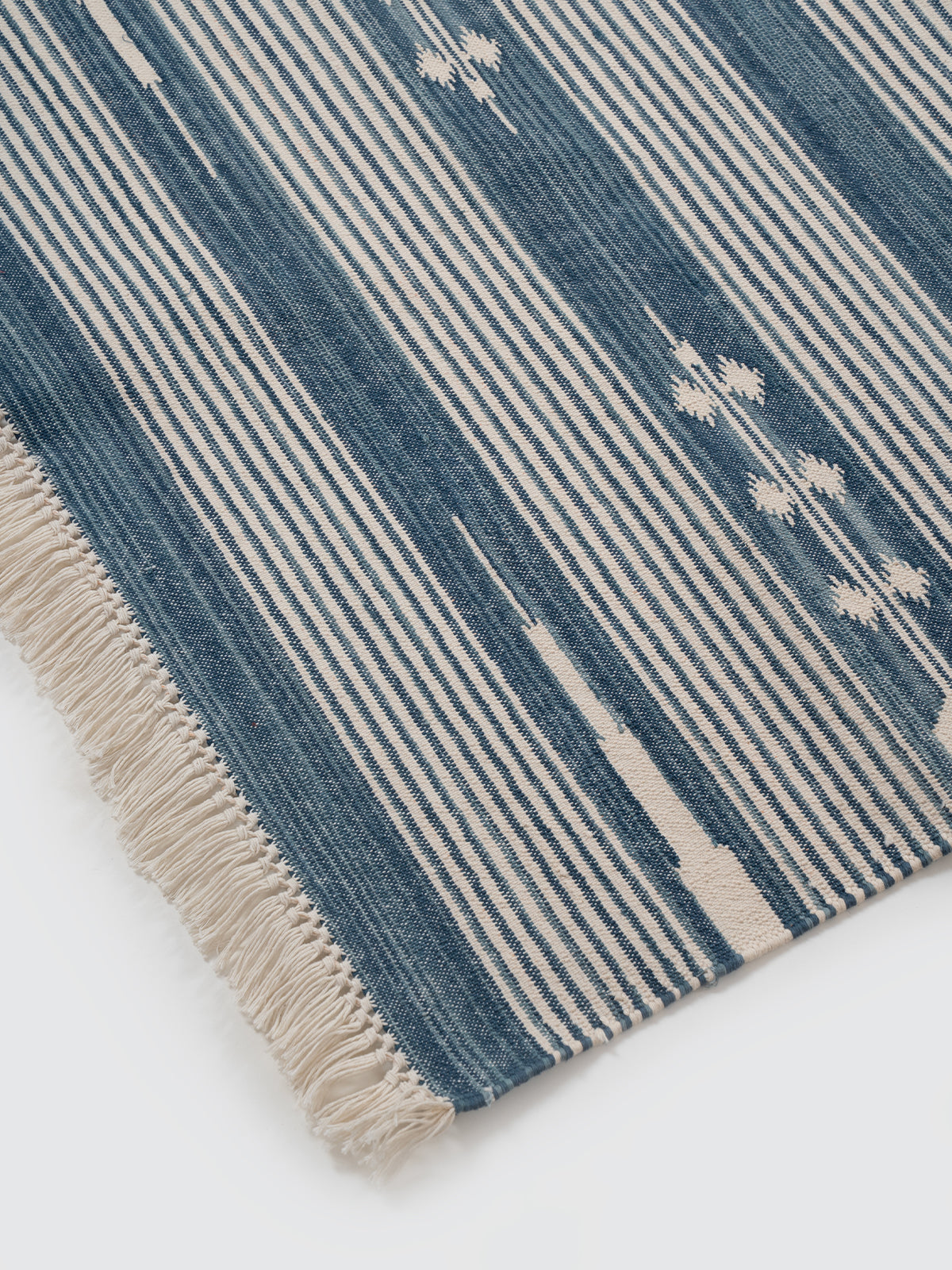 The Subtle Bloom Runner-Blue close-up showing the cotton weave and florals surface