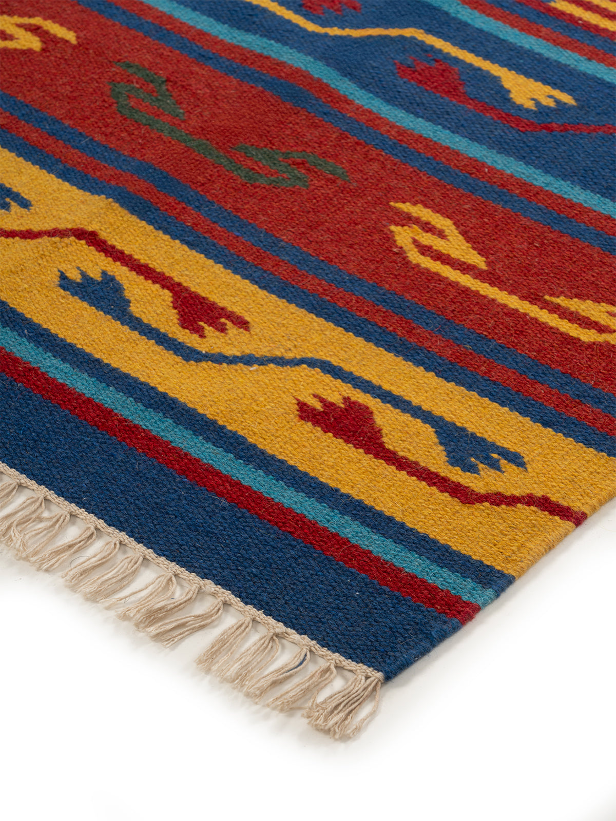 The Tribal Spirit Rug close-up showing the wool weave and traditional motif